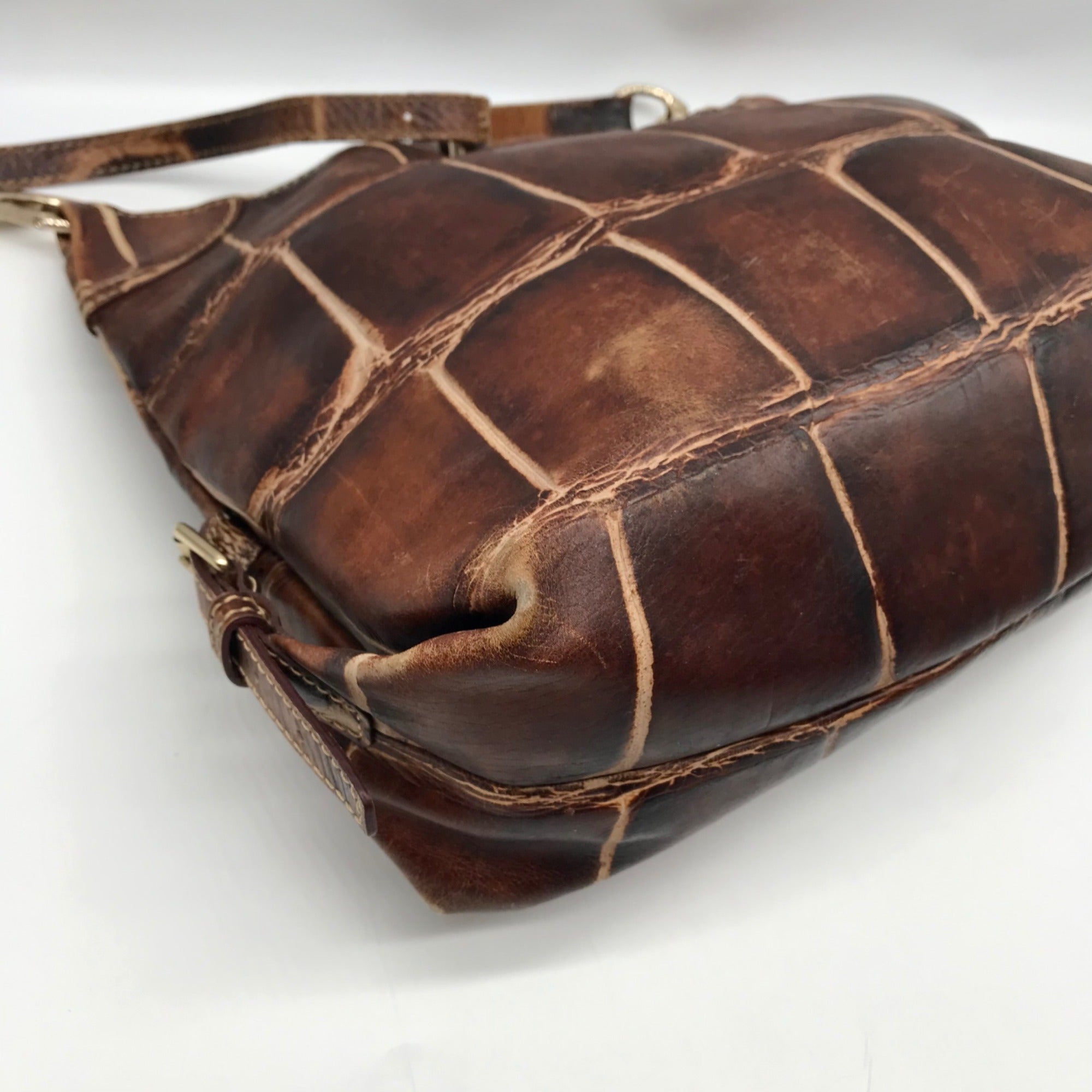 Dooney &amp; Bourke Brown Crocodile Embossed Shoulder Bag