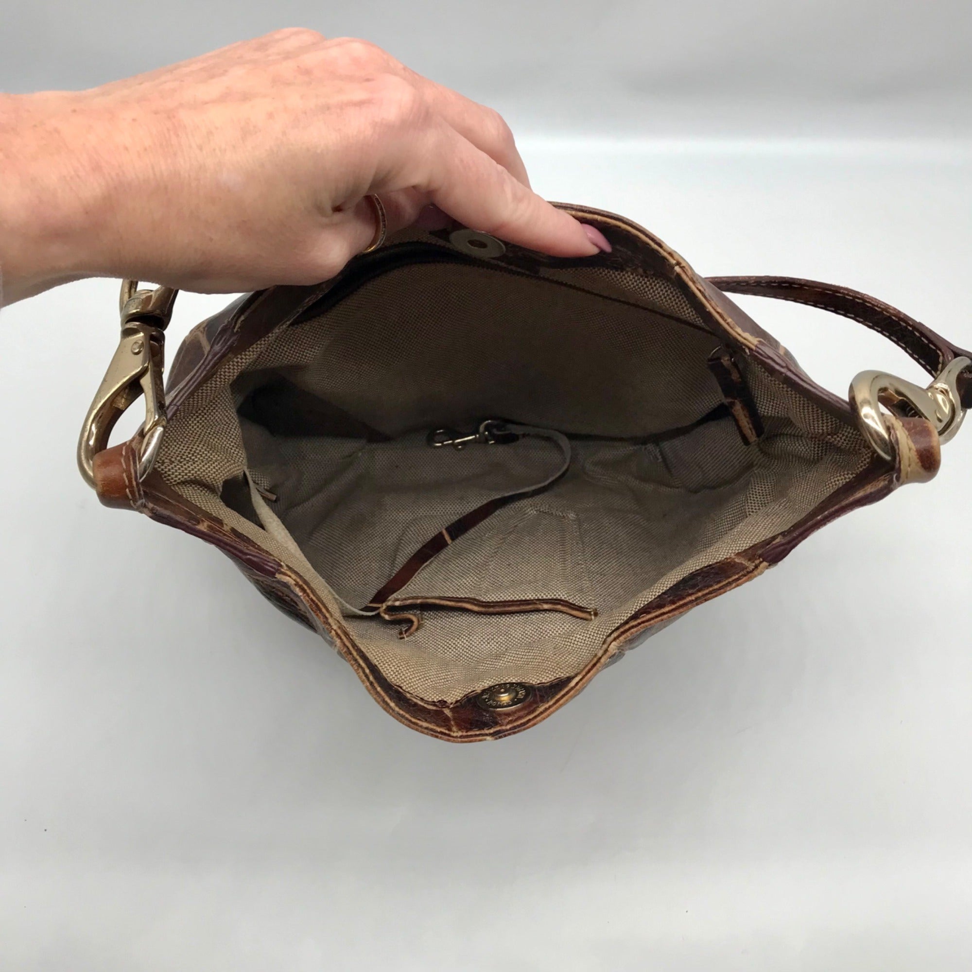 Dooney &amp; Bourke Brown Crocodile Embossed Shoulder Bag