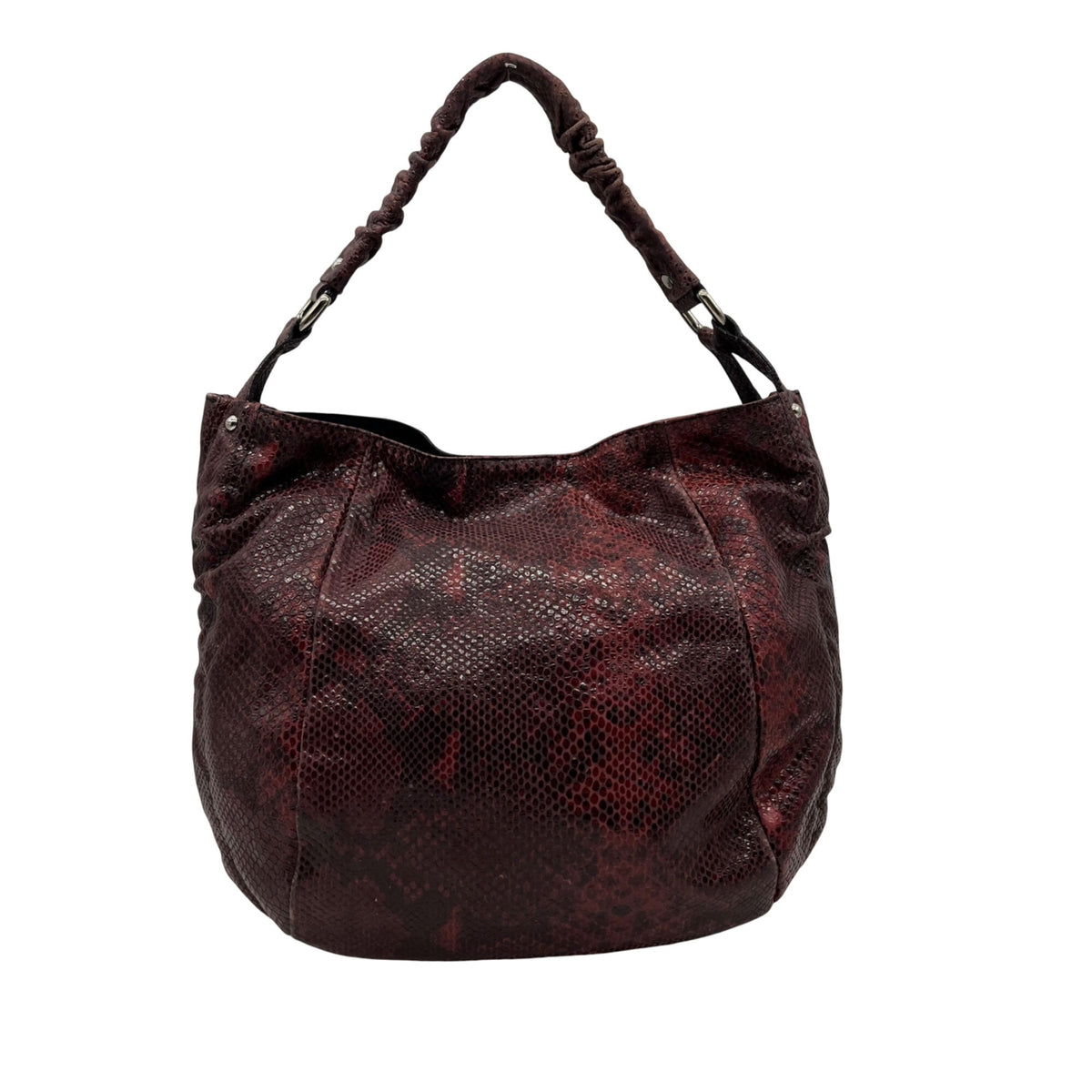 Furla Red Snakeskin-Embossed Leather Hobo Shoulder Bag