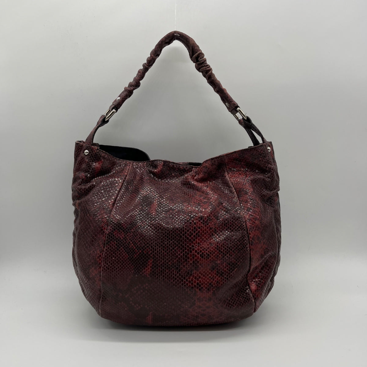 Furla Red Snakeskin-Embossed Leather Hobo Shoulder Bag