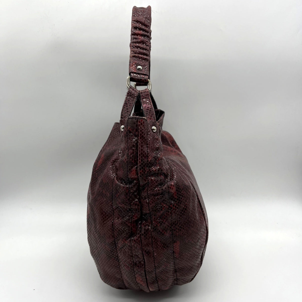 Furla Red Snakeskin-Embossed Leather Hobo Shoulder Bag