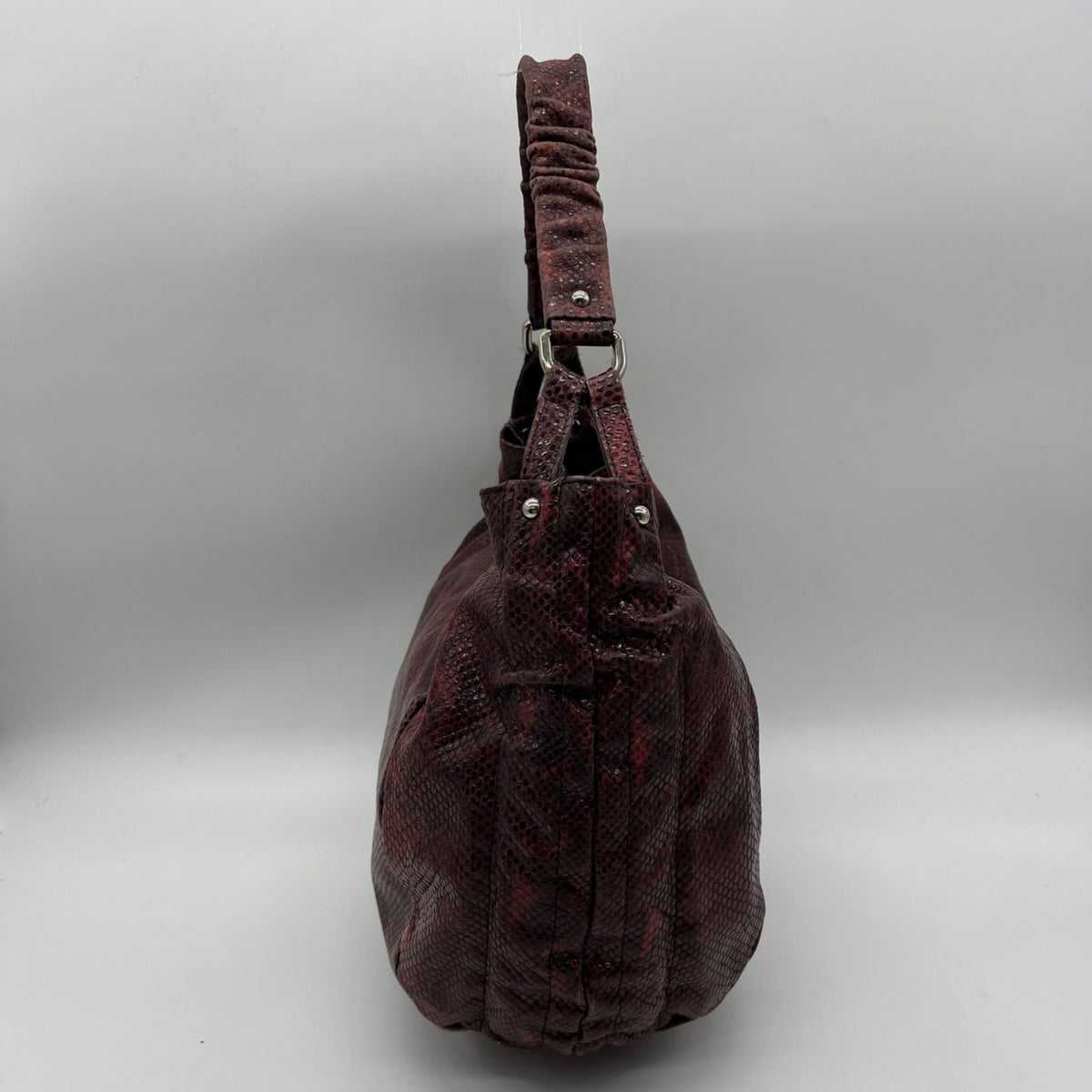 Furla Red Snakeskin-Embossed Leather Hobo Shoulder Bag