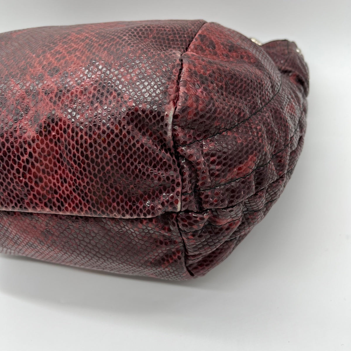 Furla Red Snakeskin-Embossed Leather Hobo Shoulder Bag