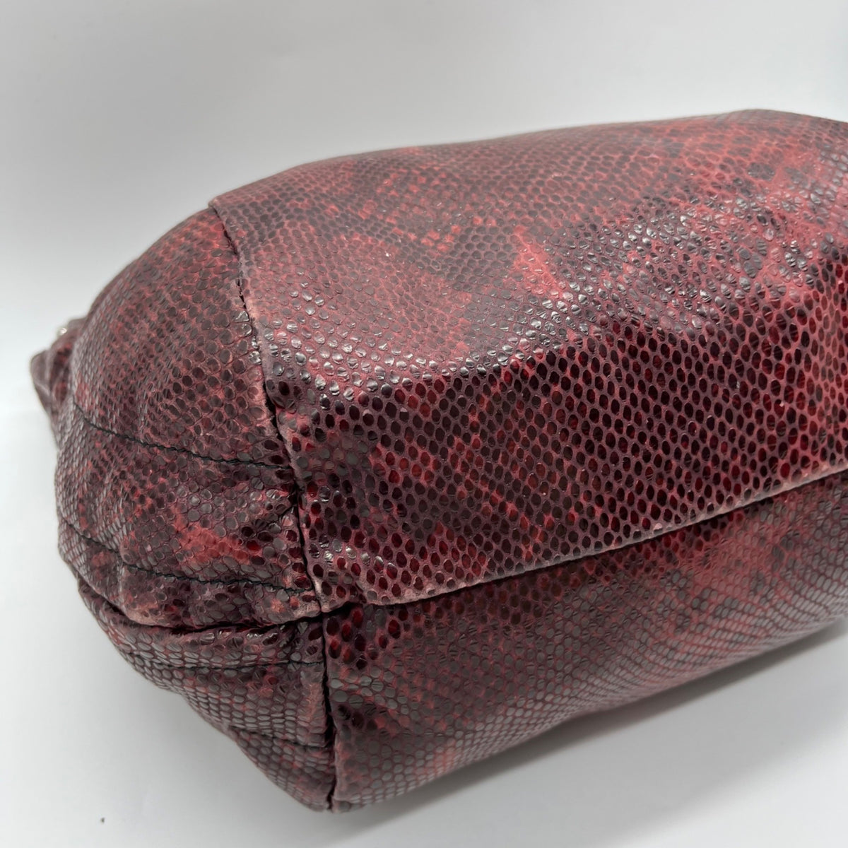 Furla Red Snakeskin-Embossed Leather Hobo Shoulder Bag