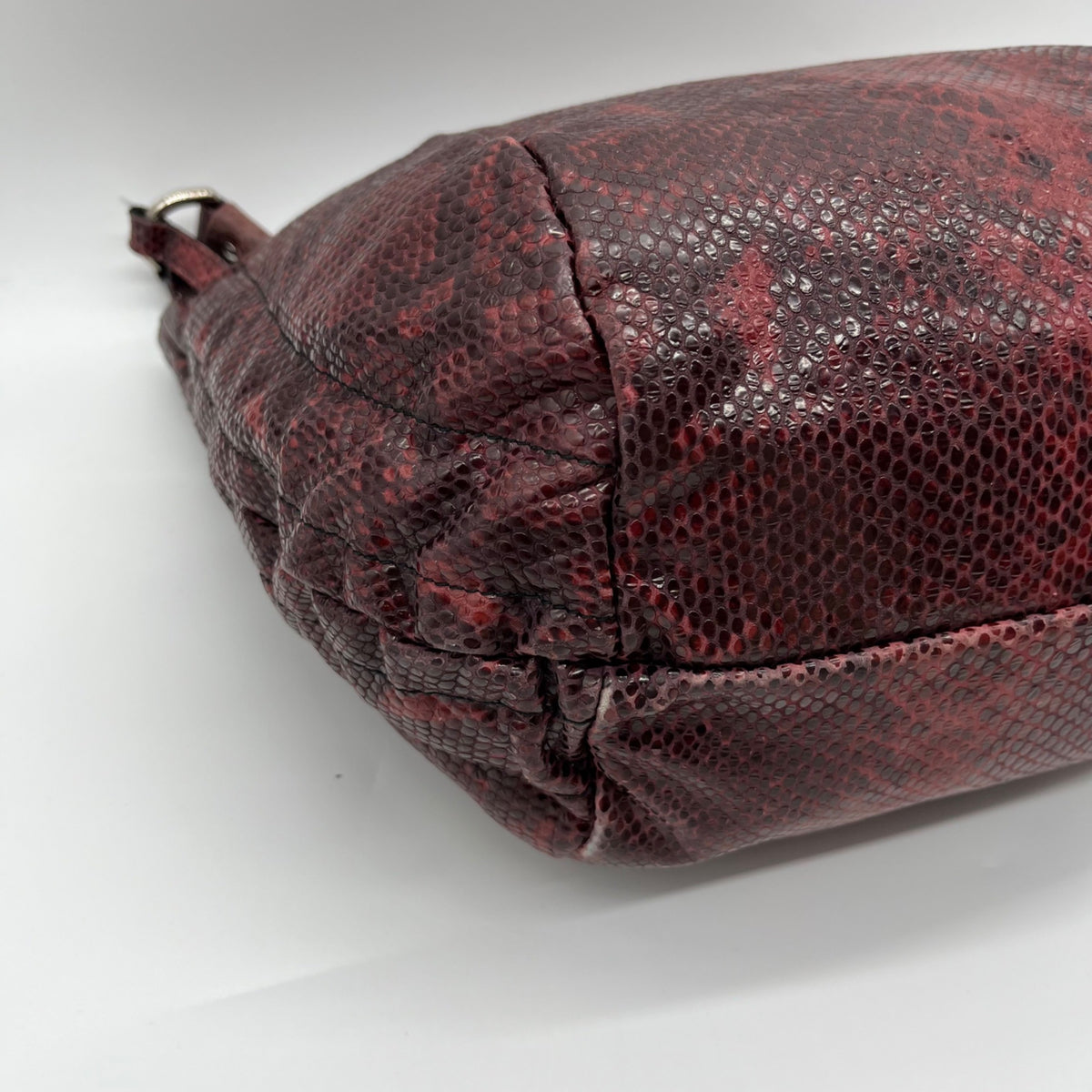Furla Red Snakeskin-Embossed Leather Hobo Shoulder Bag