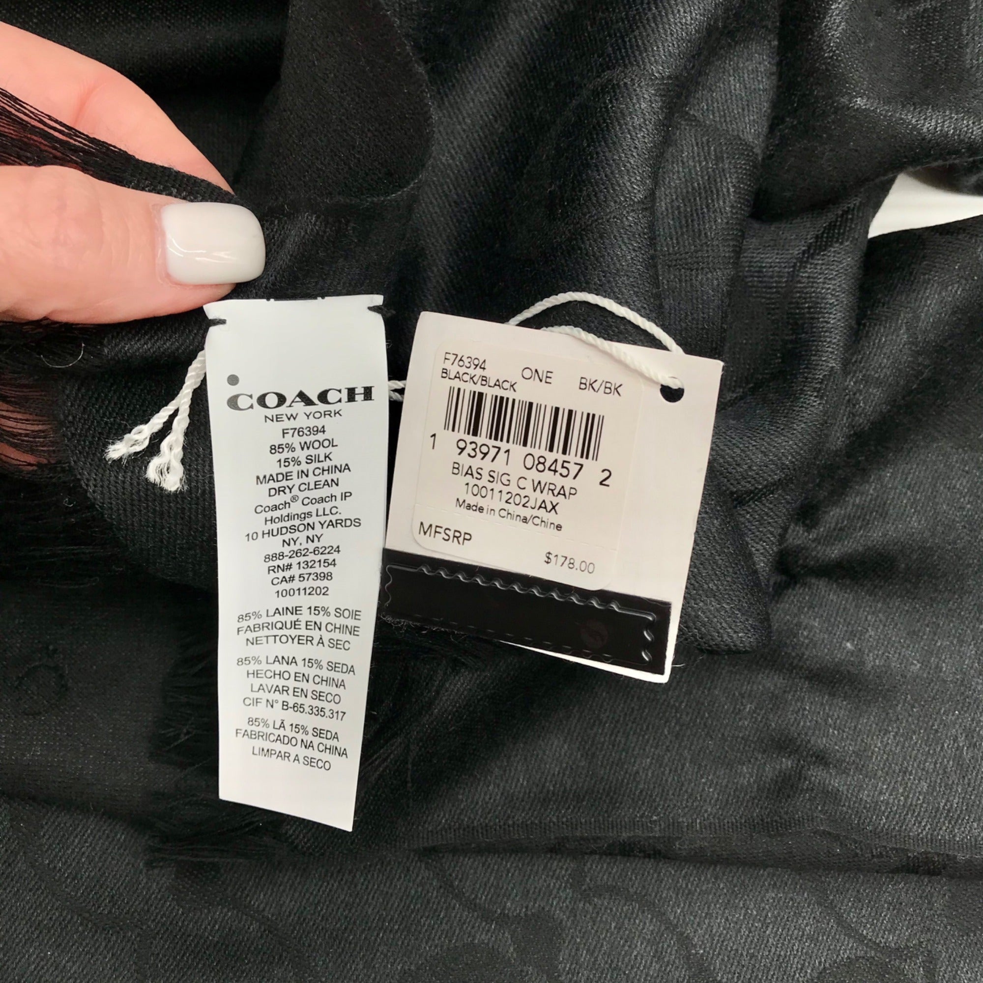 Coach Black Signature C Monogram Fabric Basic Wrap