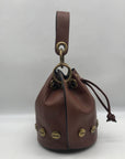 Stella Bianca Brown Leather Drawcord Studded Bucket Bag