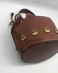 Stella Bianca Brown Leather Drawcord Studded Bucket Bag