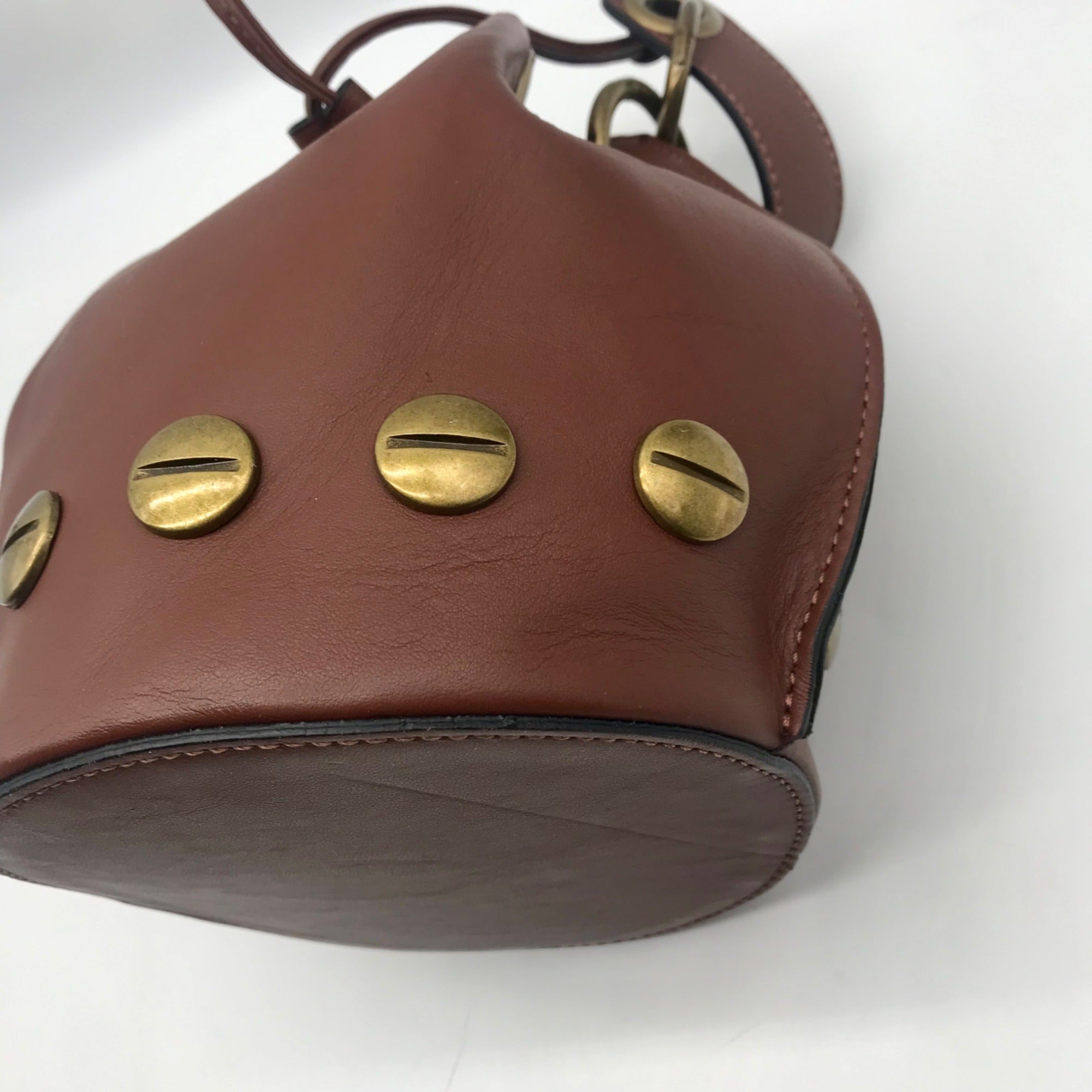 Stella Bianca Brown Leather Drawcord Studded Bucket Bag