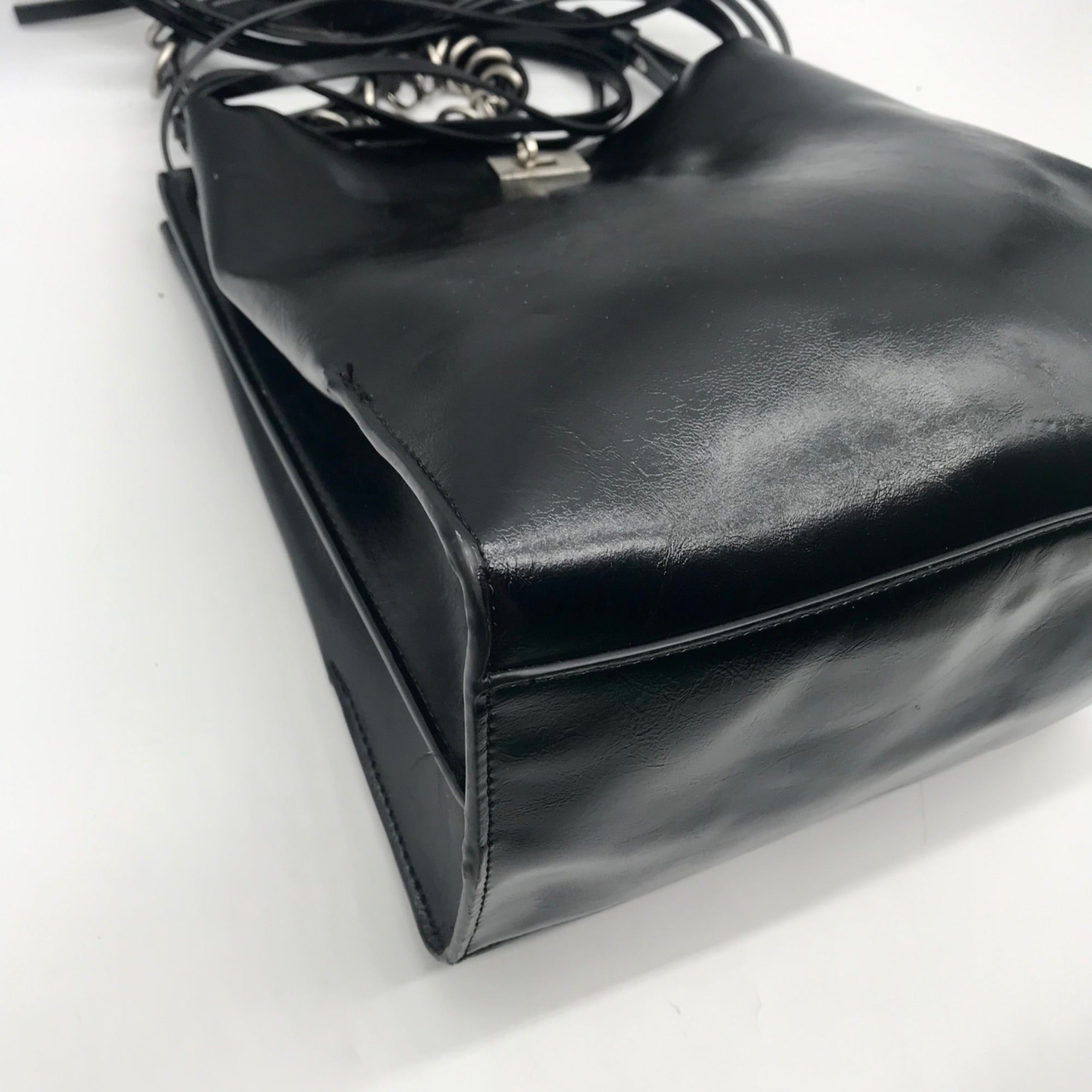 Zara Black Faux Leather Bucket-Style Shoulder Bag