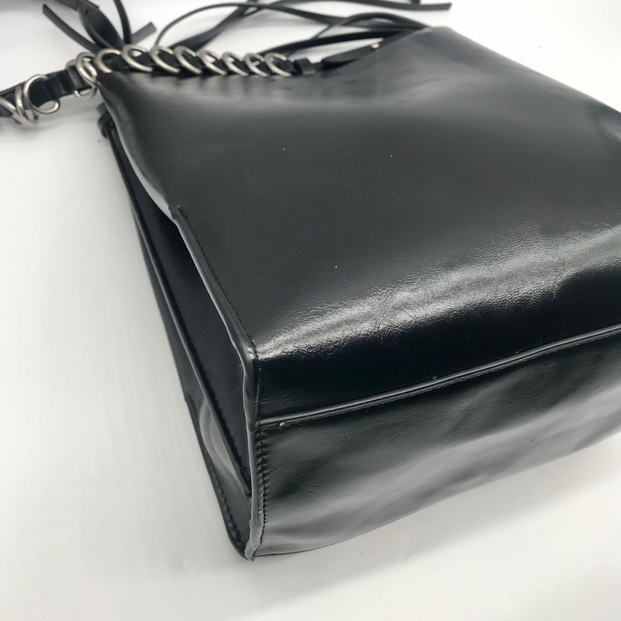 Zara Black Faux Leather Bucket-Style Shoulder Bag