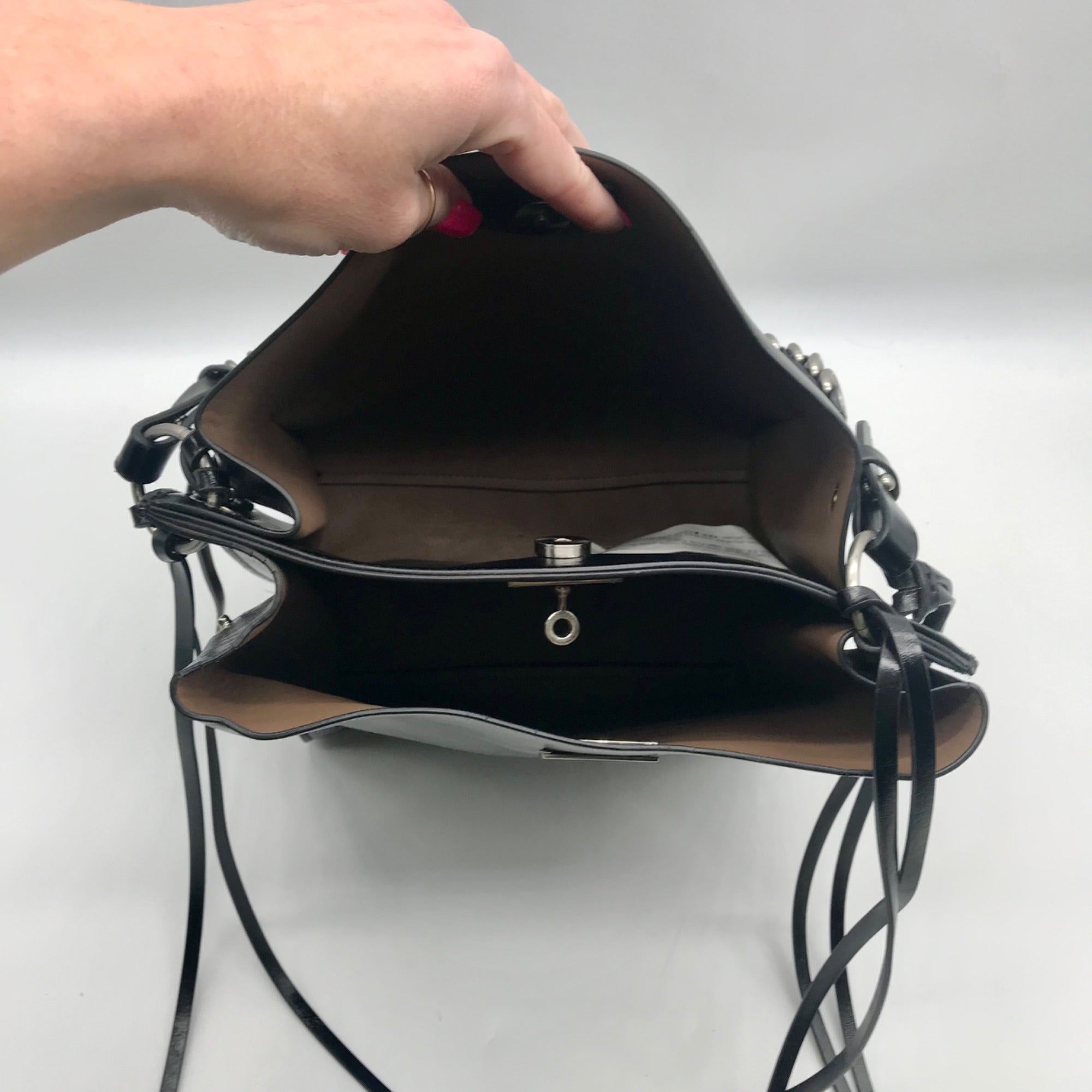 Zara Black Faux Leather Bucket-Style Shoulder Bag