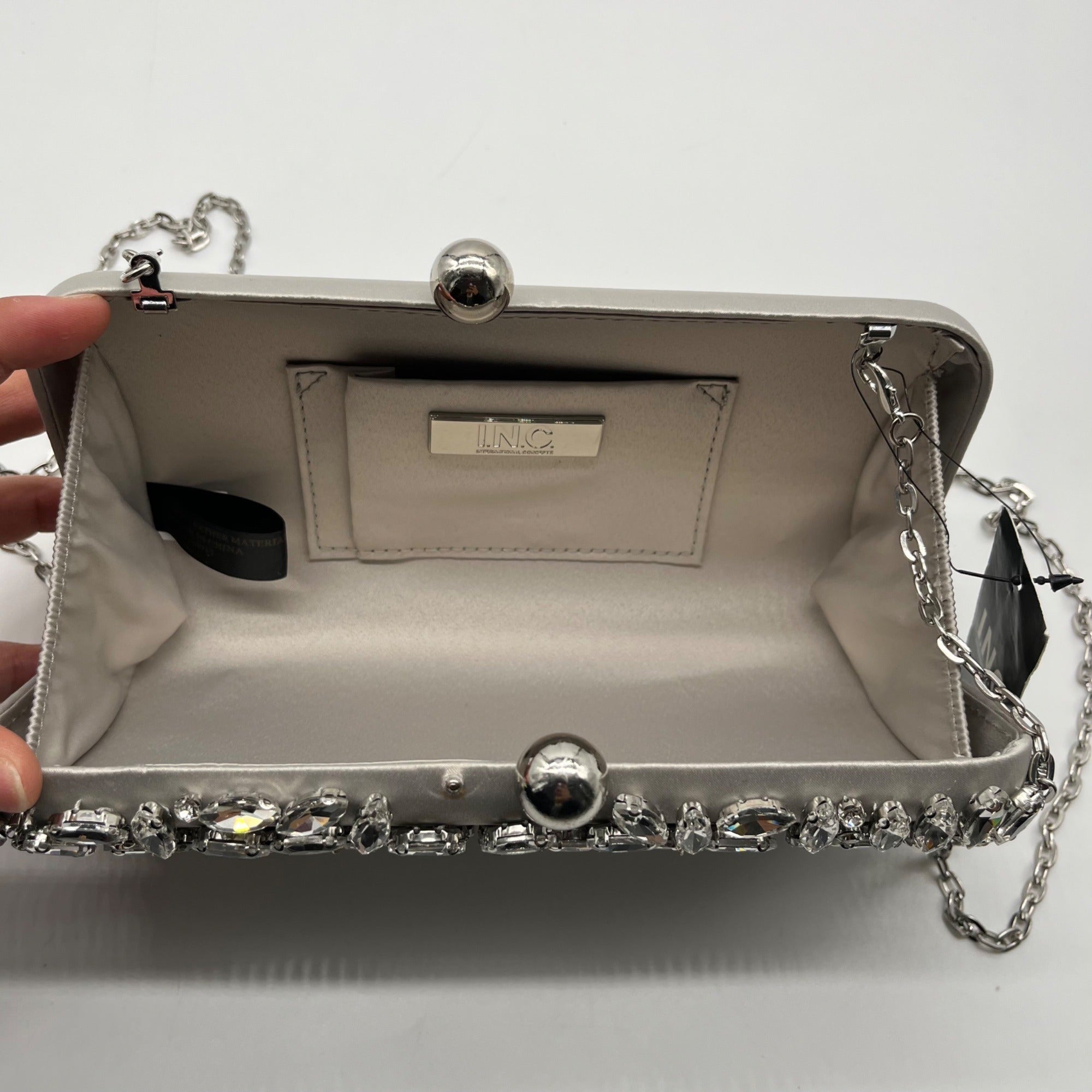 I.N.C. International Concepts Silver East West Embellished Minaudiere Clutch