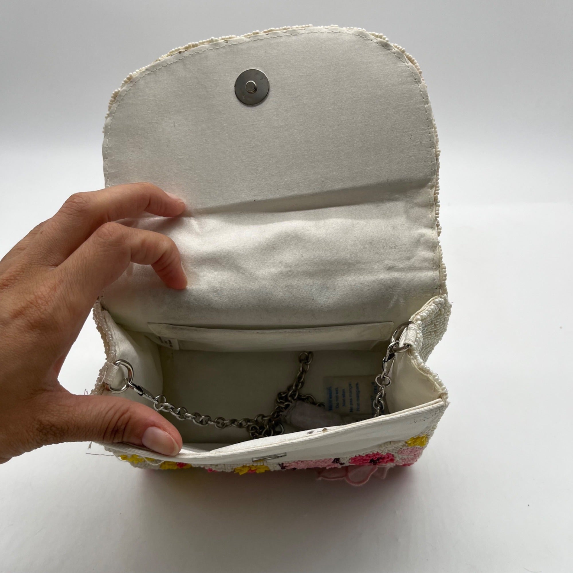 Mar Y Sol Cream Beaded Baguette Shoulder Bag