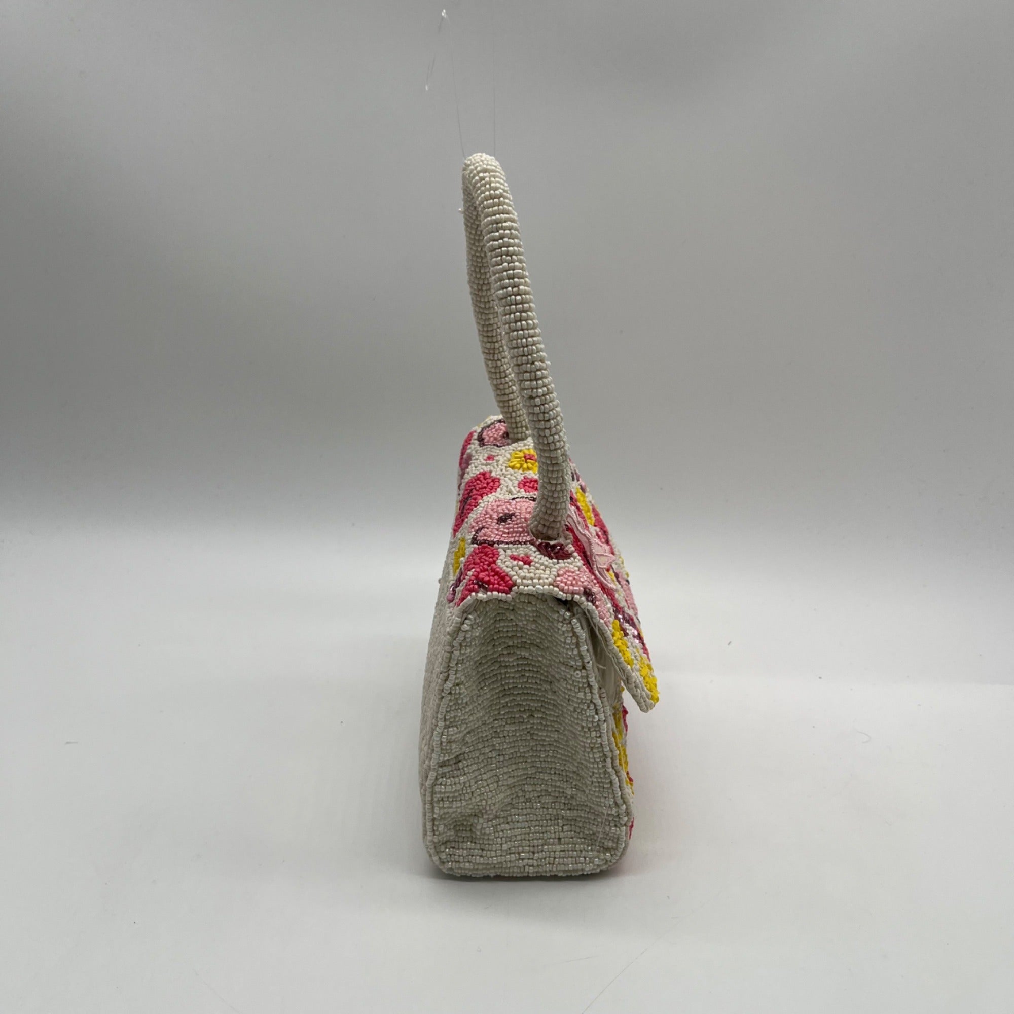 Mar Y Sol Cream Beaded Baguette Shoulder Bag