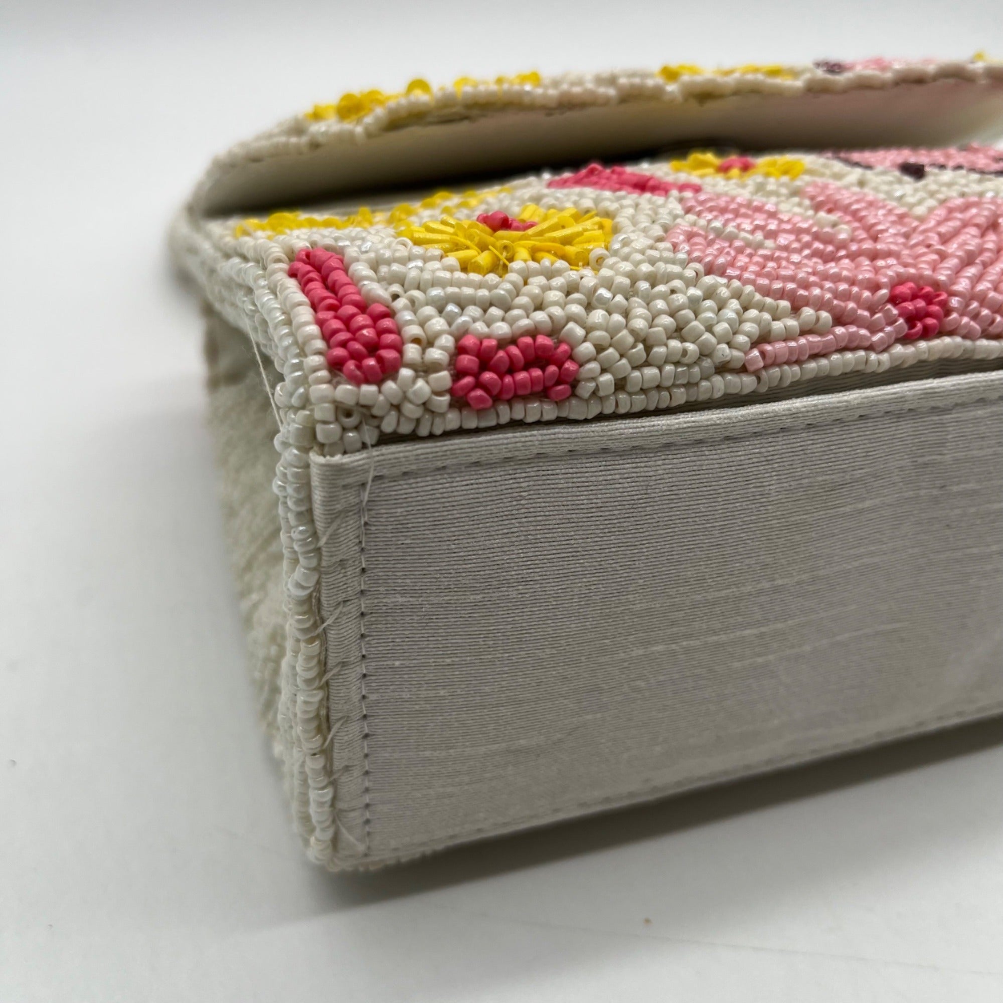 Mar Y Sol Cream Beaded Baguette Shoulder Bag