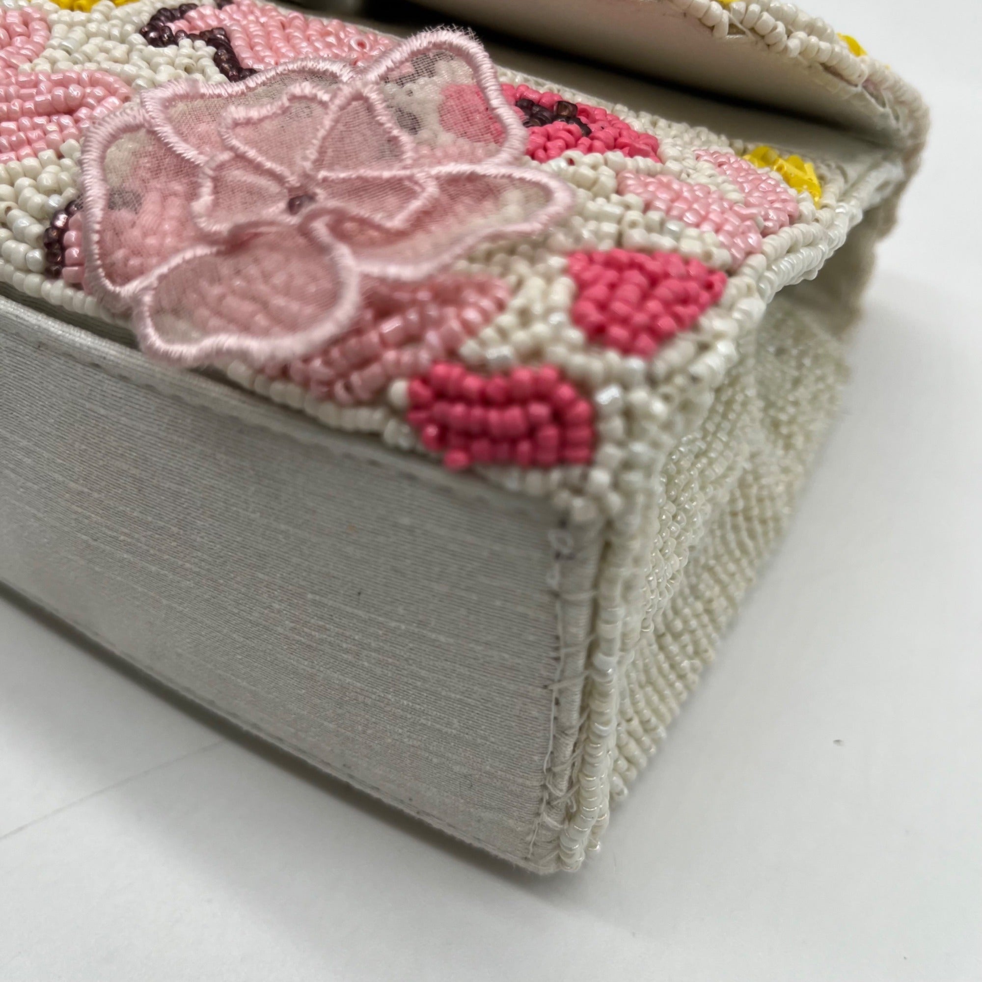 Mar Y Sol Cream Beaded Baguette Shoulder Bag