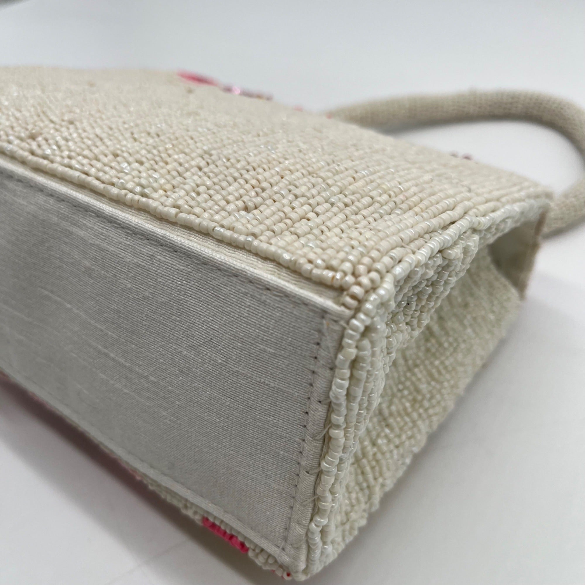 Mar Y Sol Cream Beaded Baguette Shoulder Bag