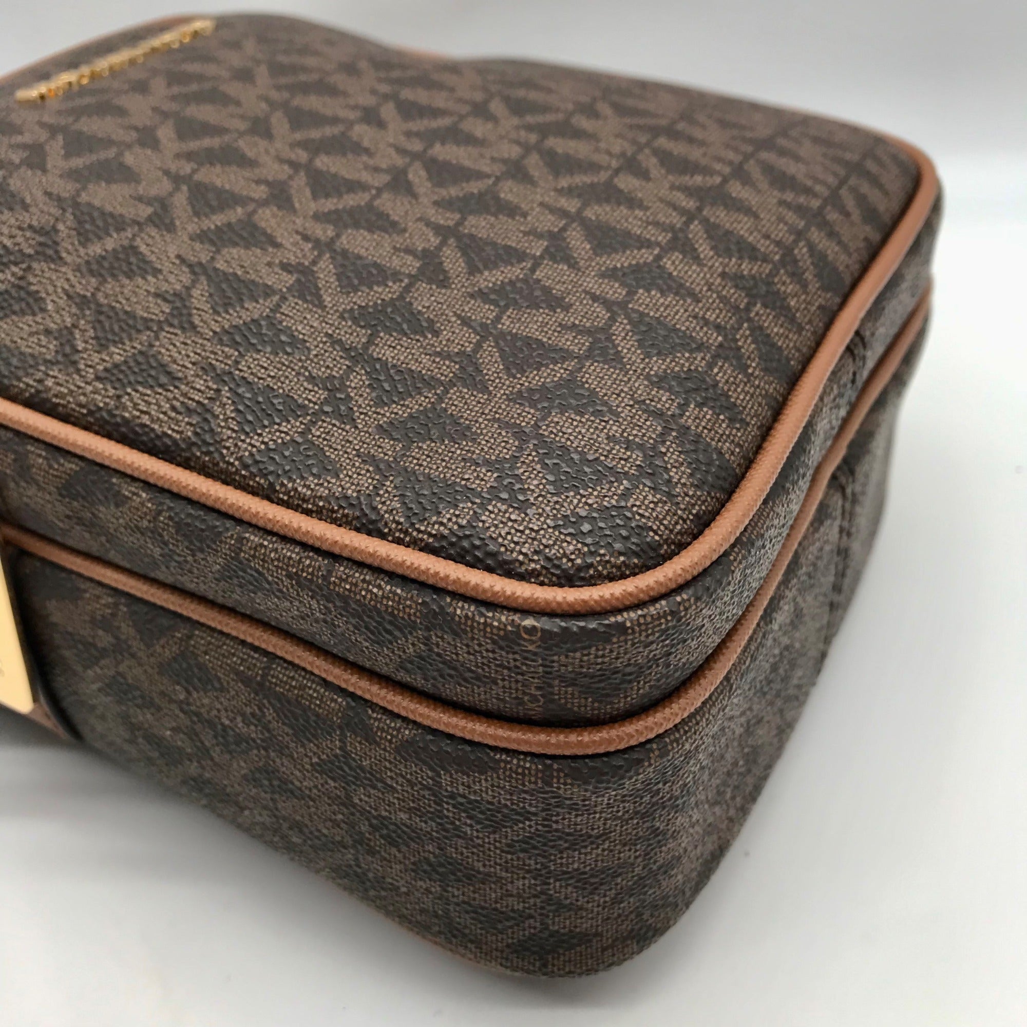 Michael Kors Brown Monogram Canvas Jet Set Travel Crossbody Bag