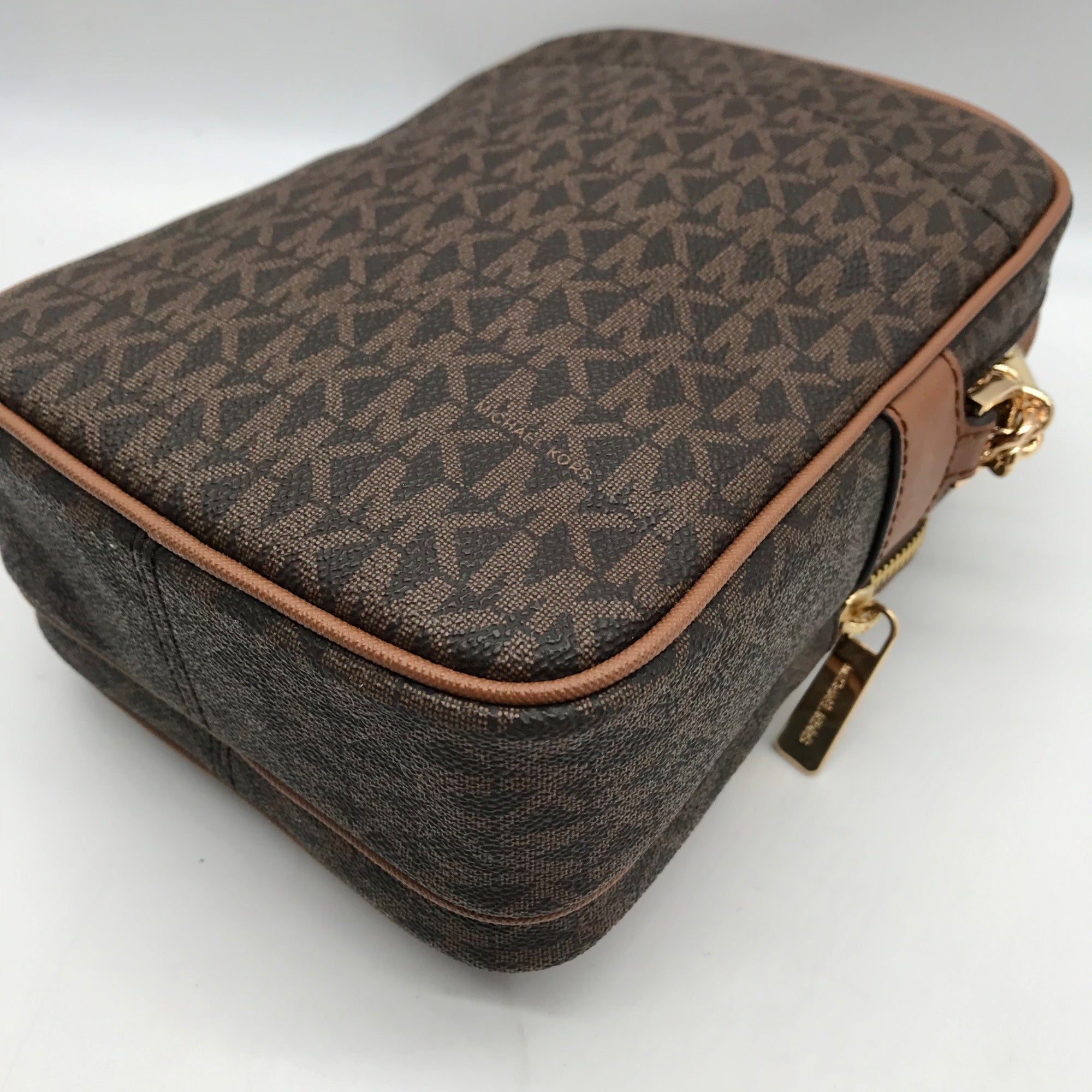 Michael Kors Brown Monogram Canvas Jet Set Travel Crossbody Bag