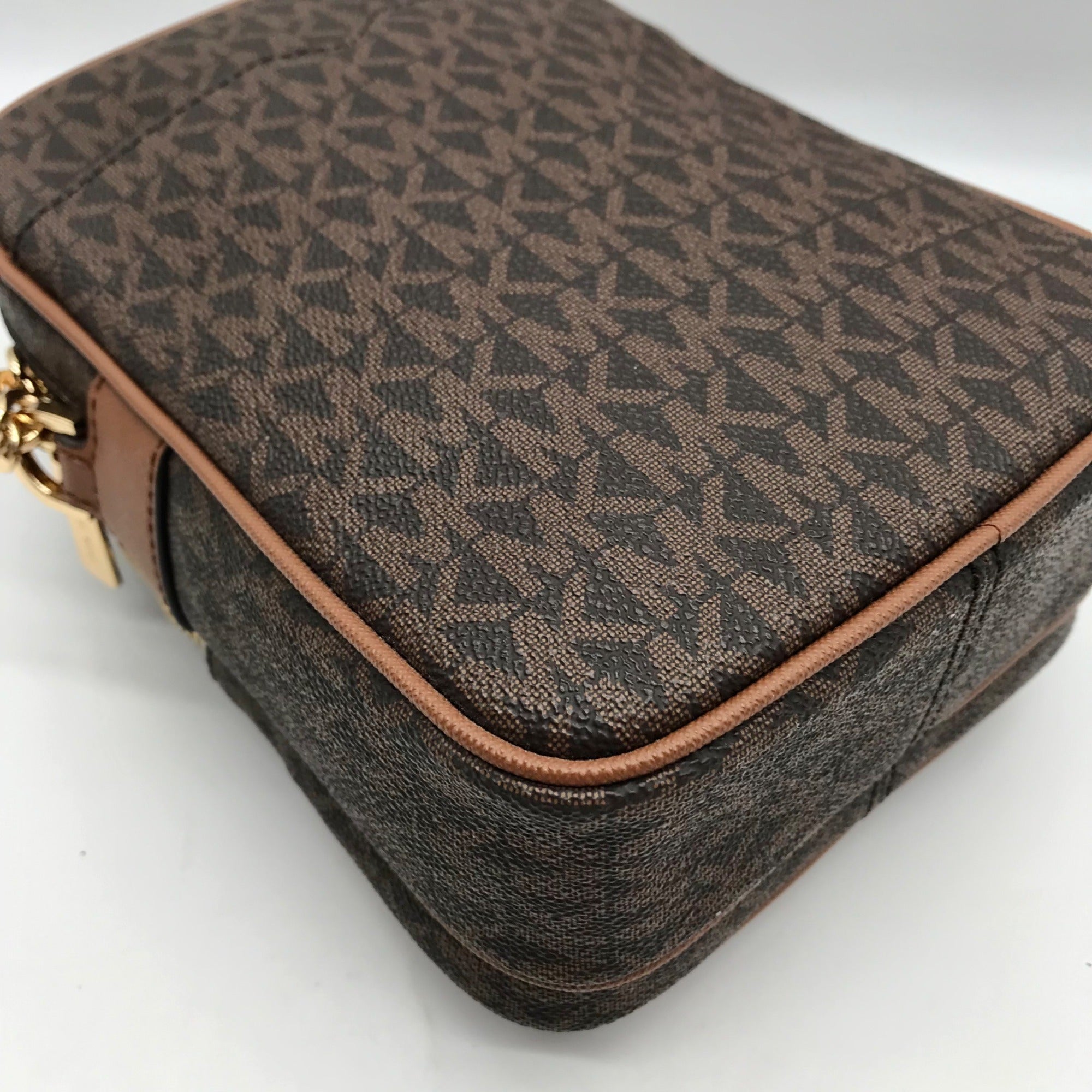 Michael Kors Brown Monogram Canvas Jet Set Travel Crossbody Bag