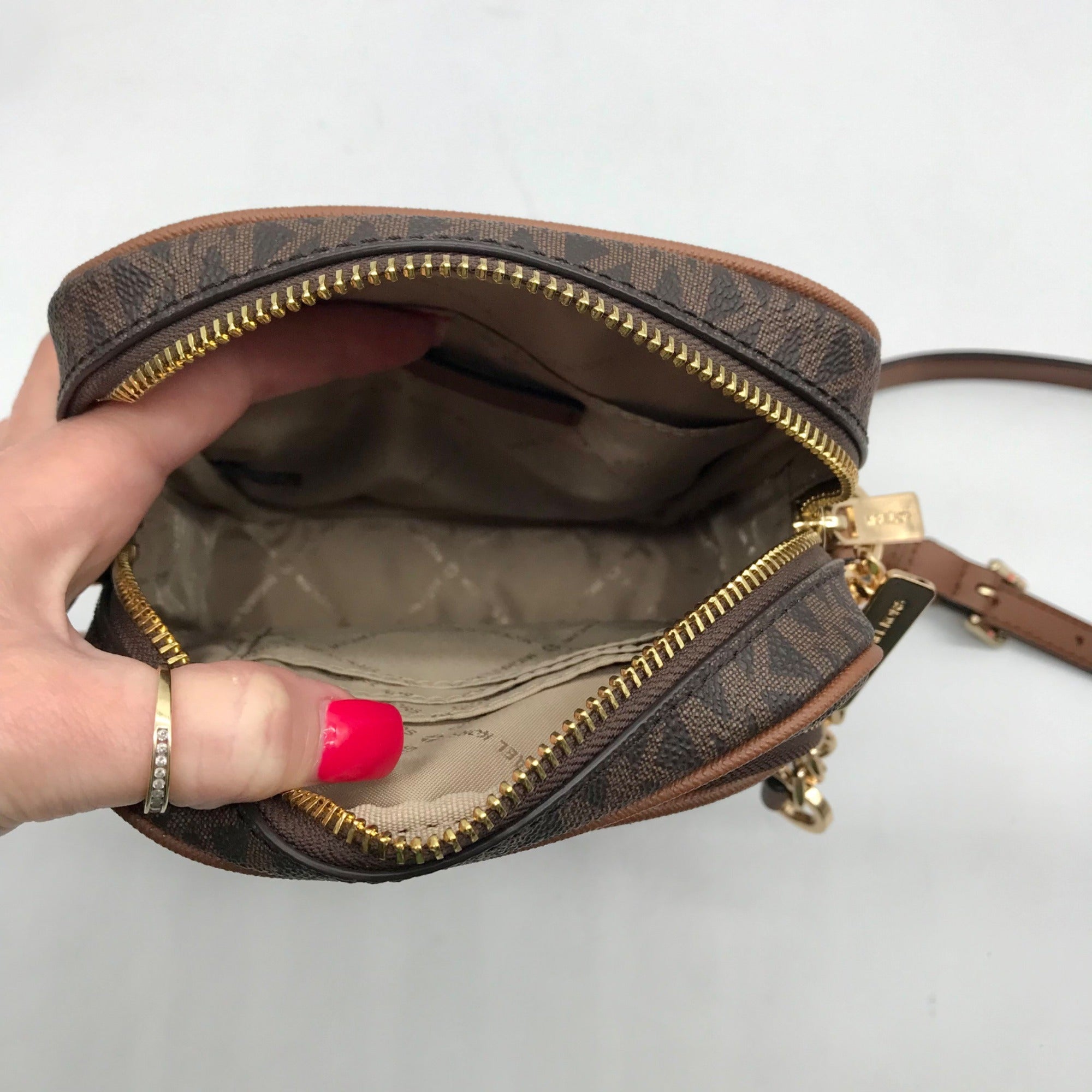 Michael Kors Brown Monogram Canvas Jet Set Travel Crossbody Bag