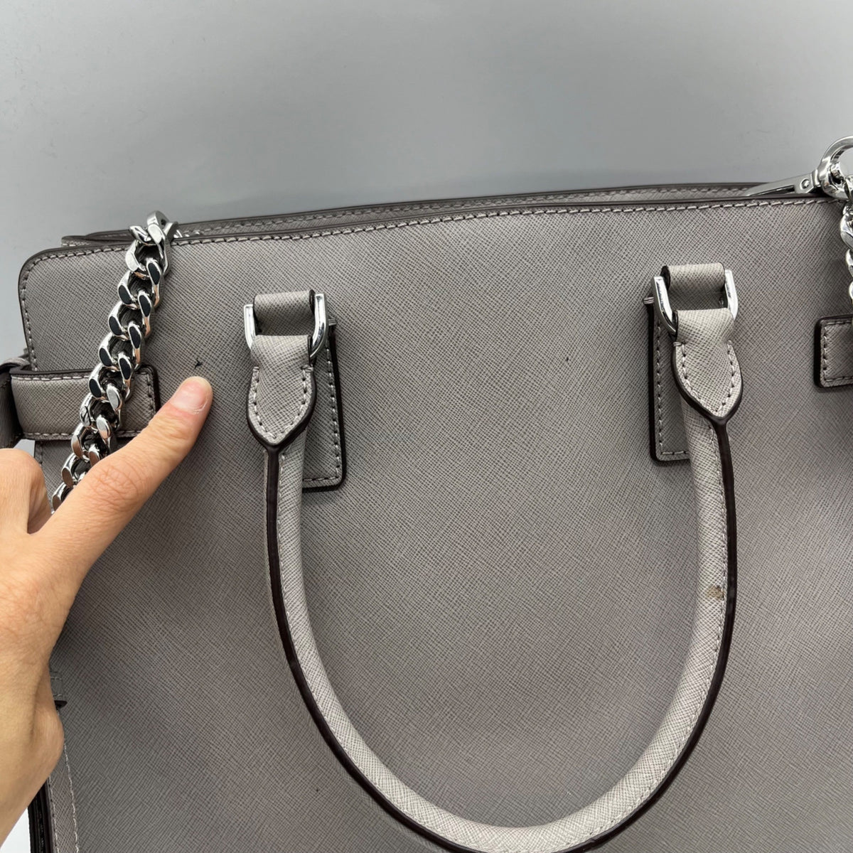 Michael Kors Grey Saffiano Leather Emma Satchel Bag