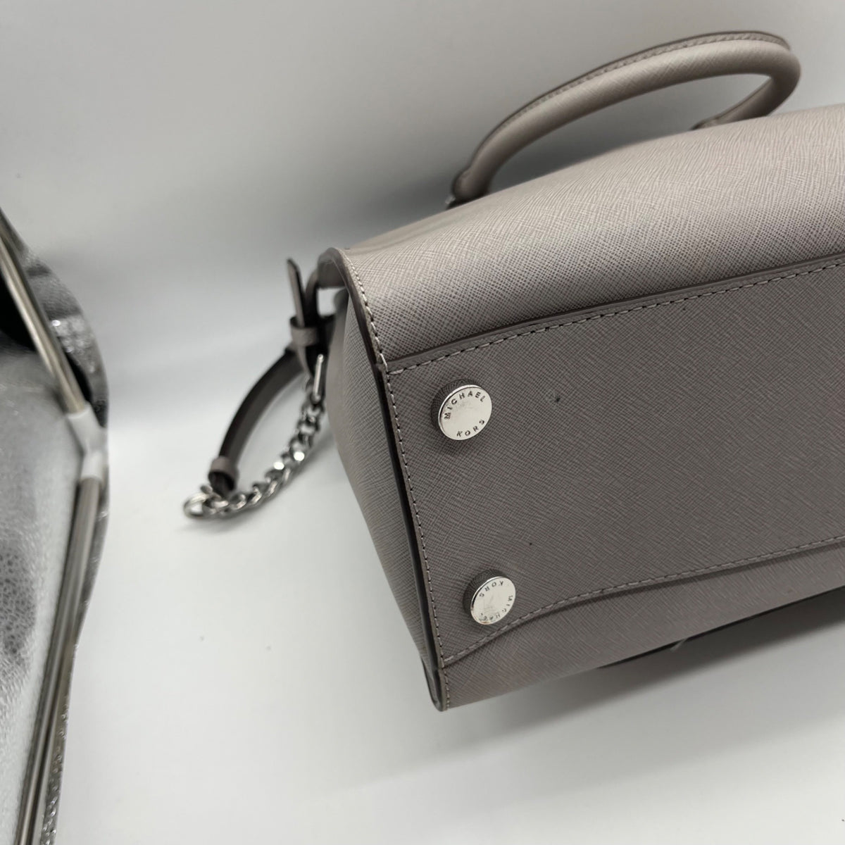 Michael Kors Grey Saffiano Leather Emma Satchel Bag
