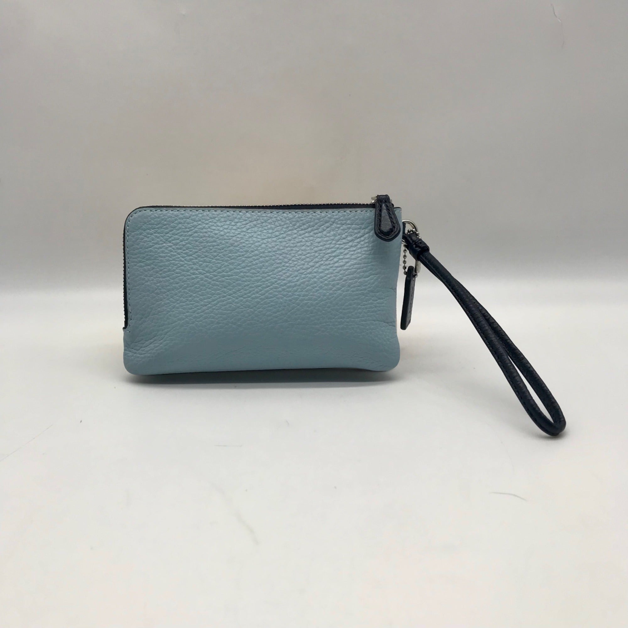 Coach White and Blue Signature Canvas Corner Zip Wristlet