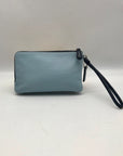 Coach White and Blue Signature Canvas Corner Zip Wristlet