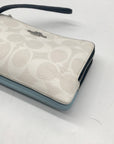 Coach White and Blue Signature Canvas Corner Zip Wristlet