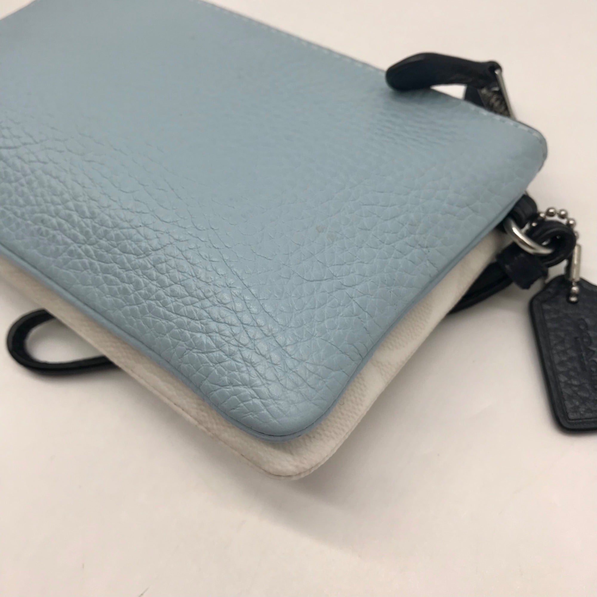 Coach White and Blue Signature Canvas Corner Zip Wristlet