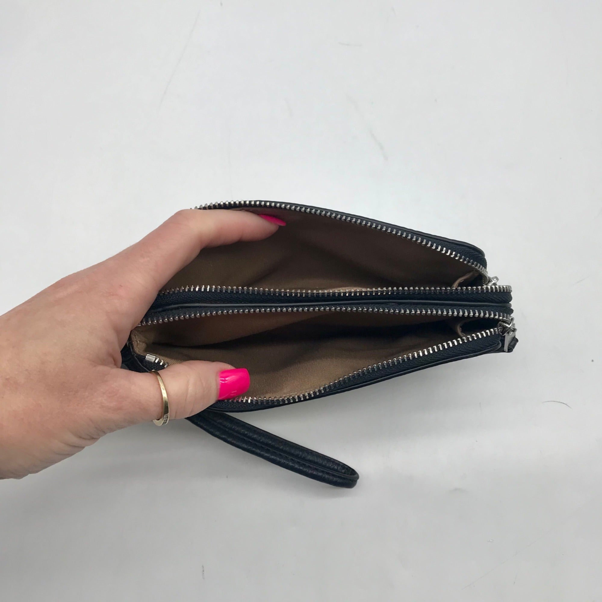 Coach White and Blue Signature Canvas Corner Zip Wristlet