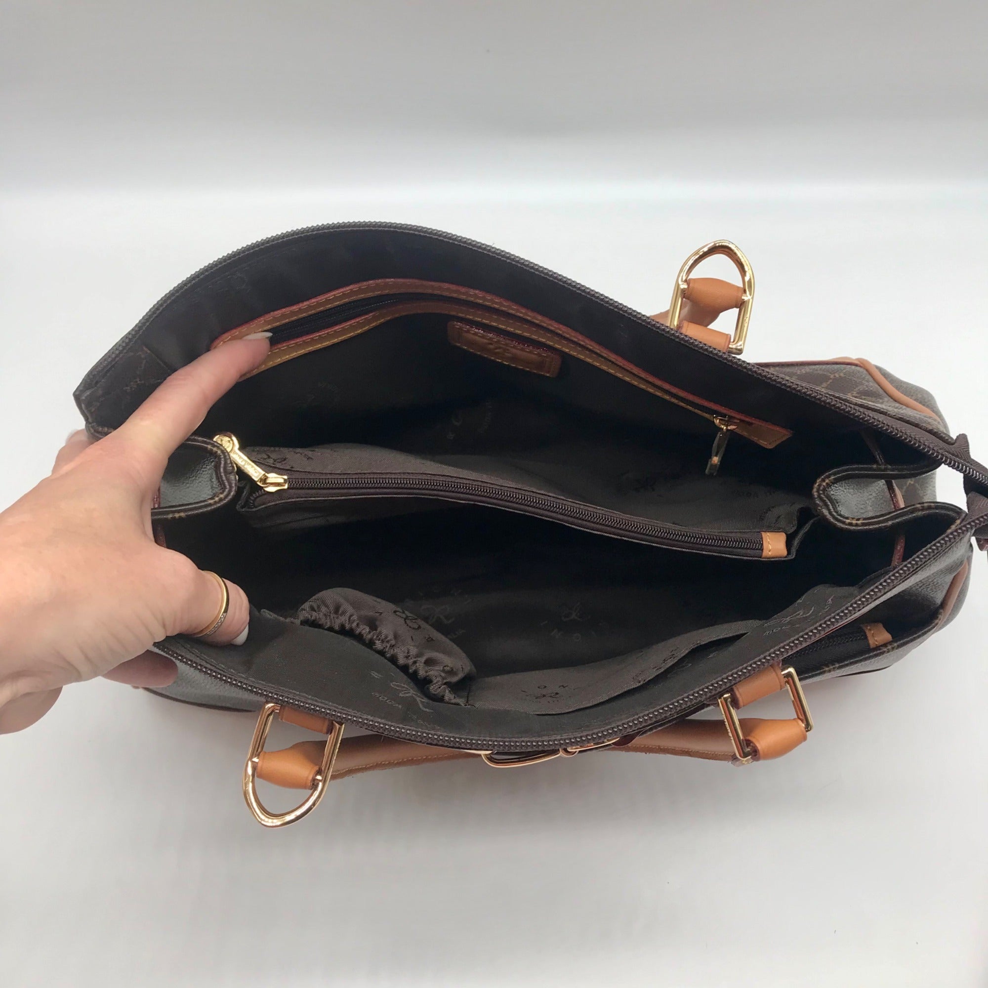 Rioni Brown Canvas Princess Convertible Satchel
