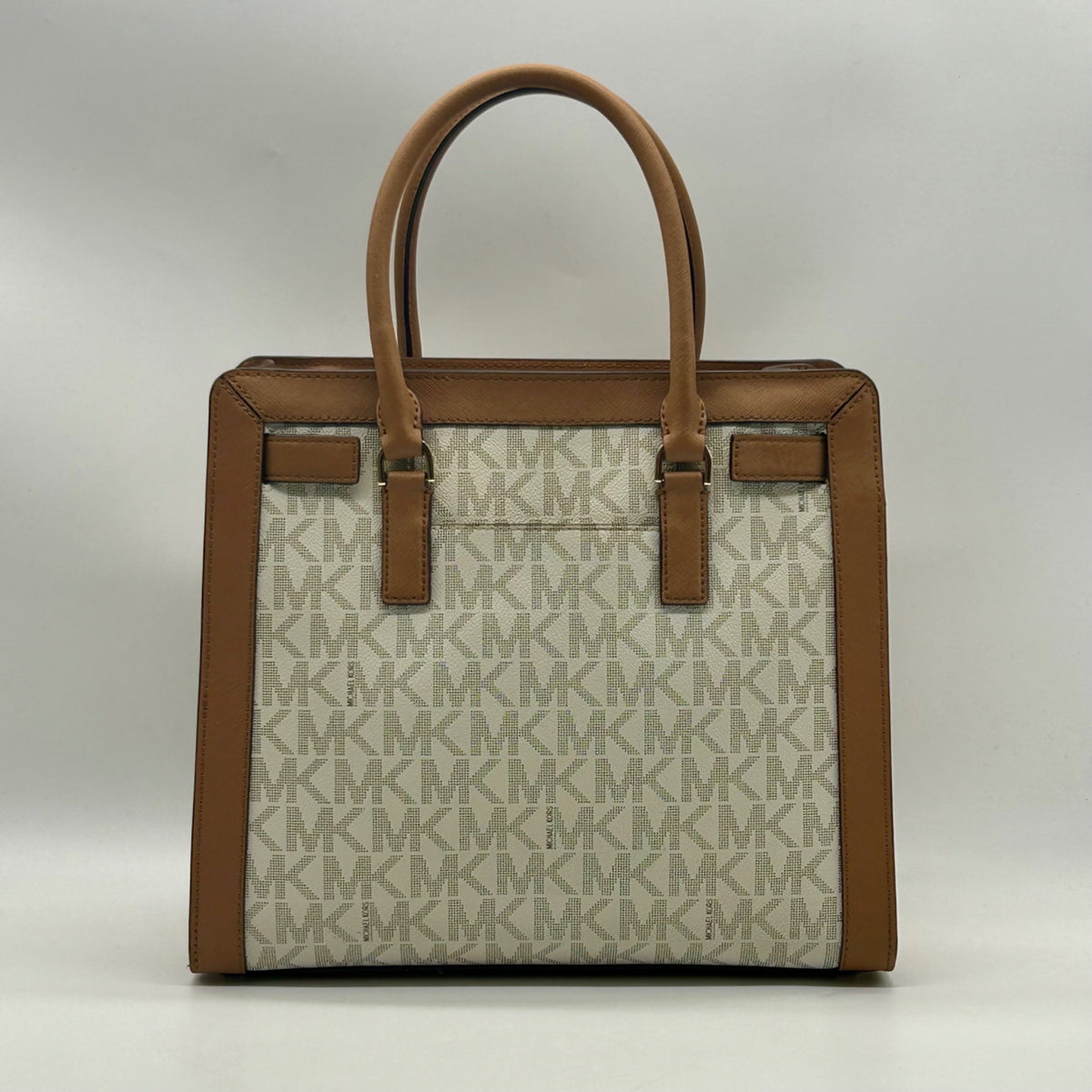 Michael Kors Cream And Brown Signature Coated Canvas Large Satchel