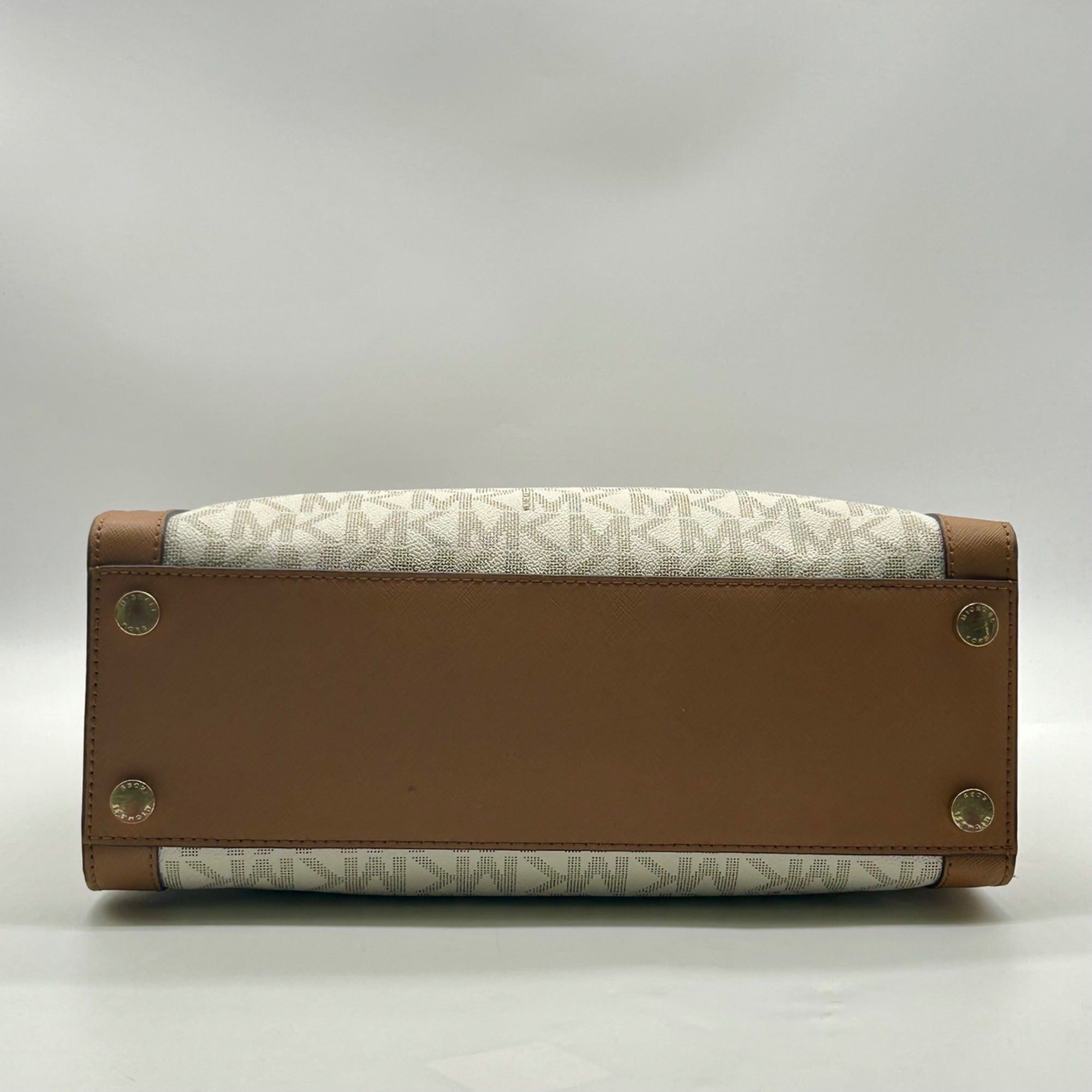 Michael Kors Cream And Brown Signature Coated Canvas Large Satchel