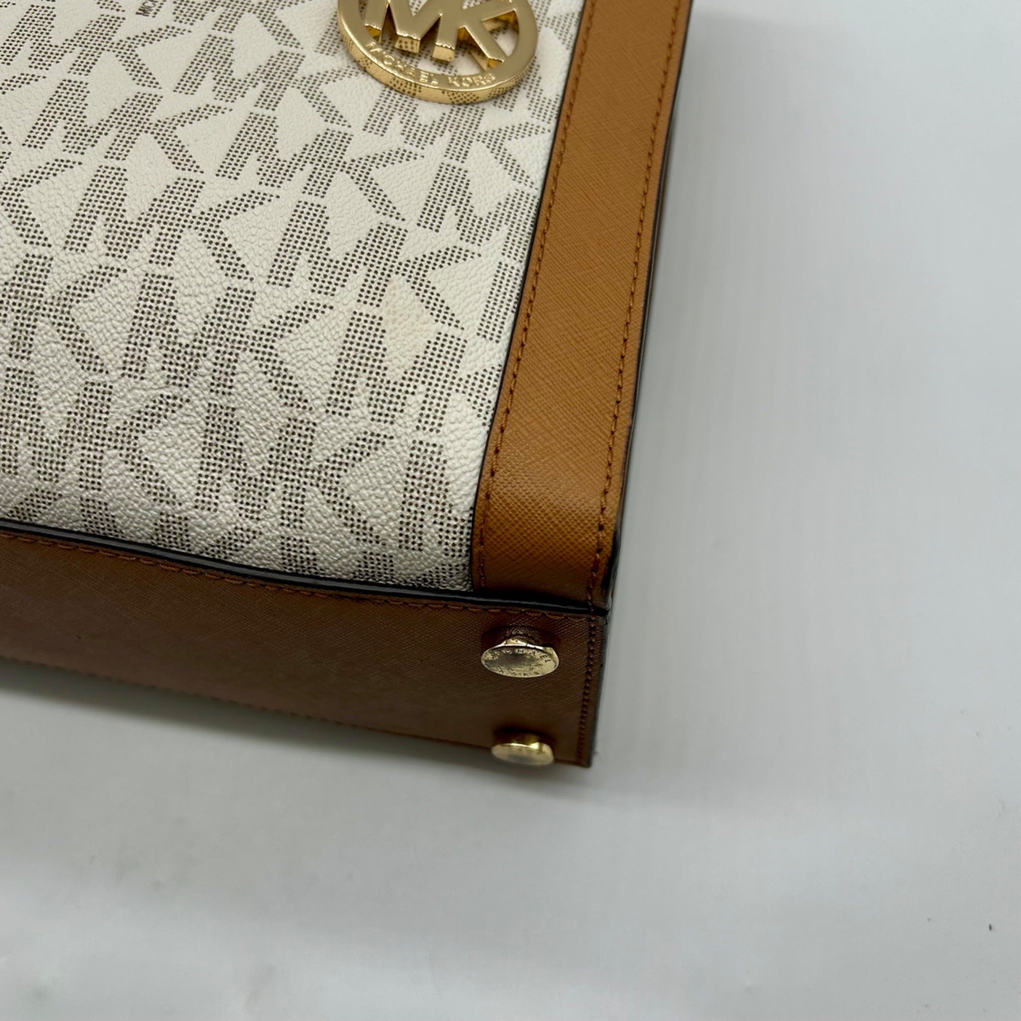 Michael Kors Cream And Brown Signature Coated Canvas Large Satchel