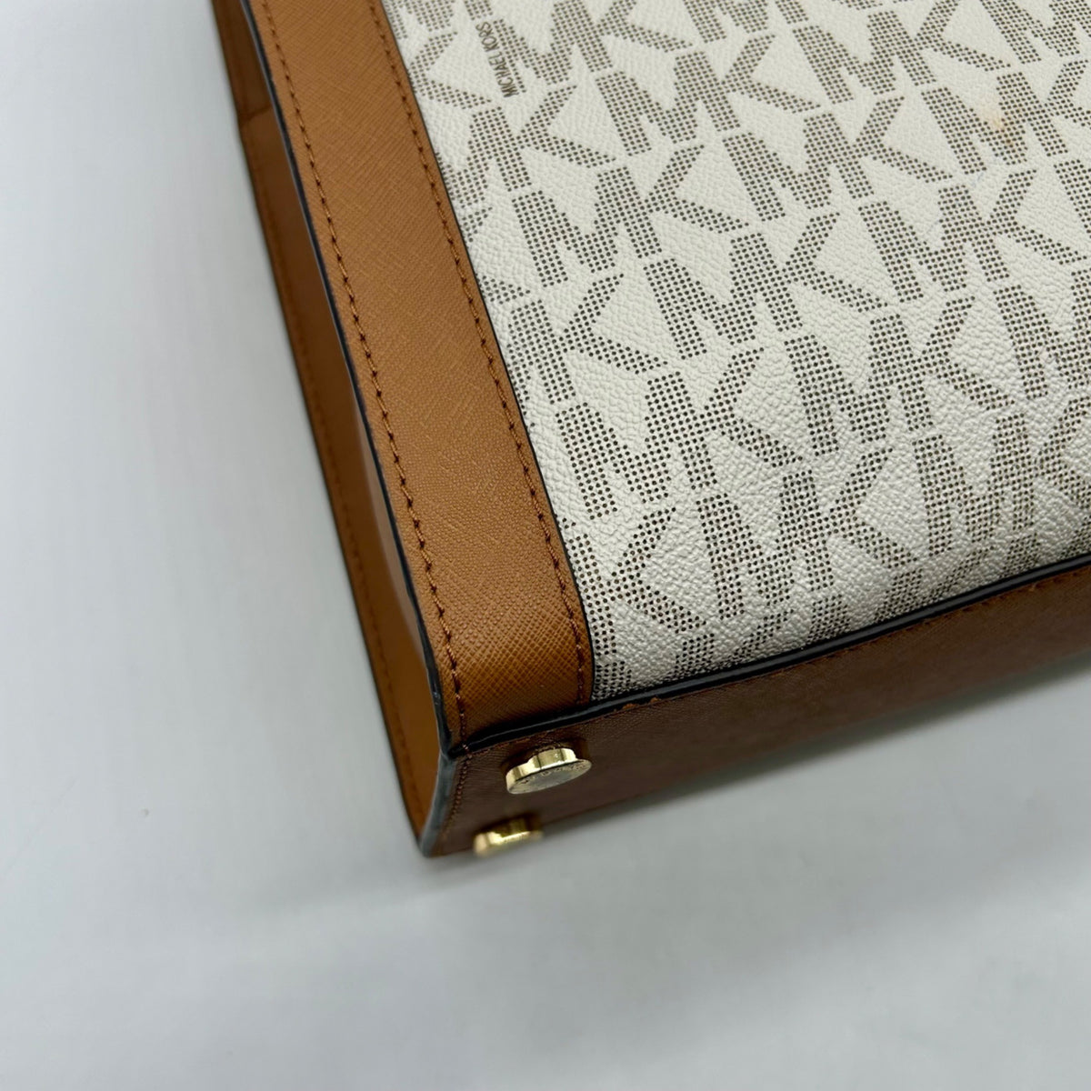 Michael Kors Cream And Brown Signature Coated Canvas Large Satchel