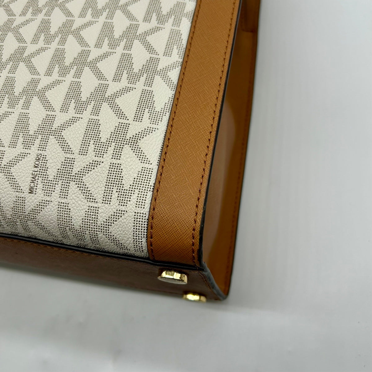 Michael Kors Cream And Brown Signature Coated Canvas Large Satchel