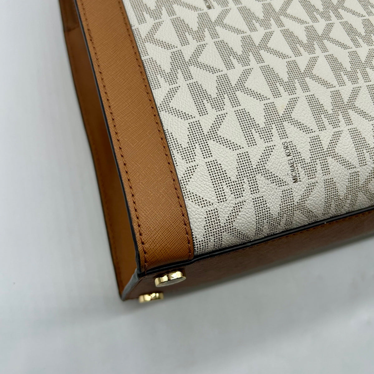Michael Kors Cream And Brown Signature Coated Canvas Large Satchel