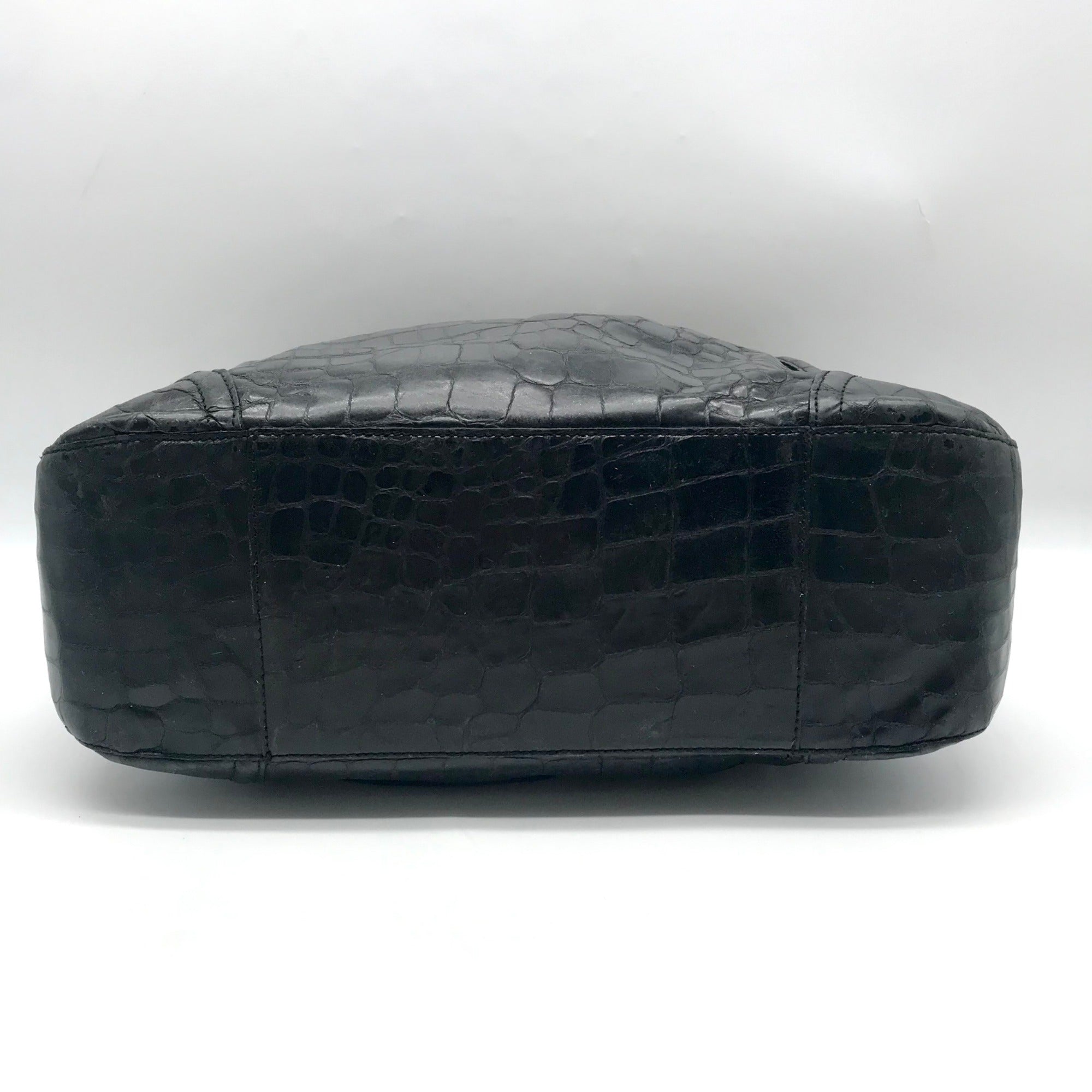 Brahmin Black Selma Croc Embossed Leather Shoulder Bag
