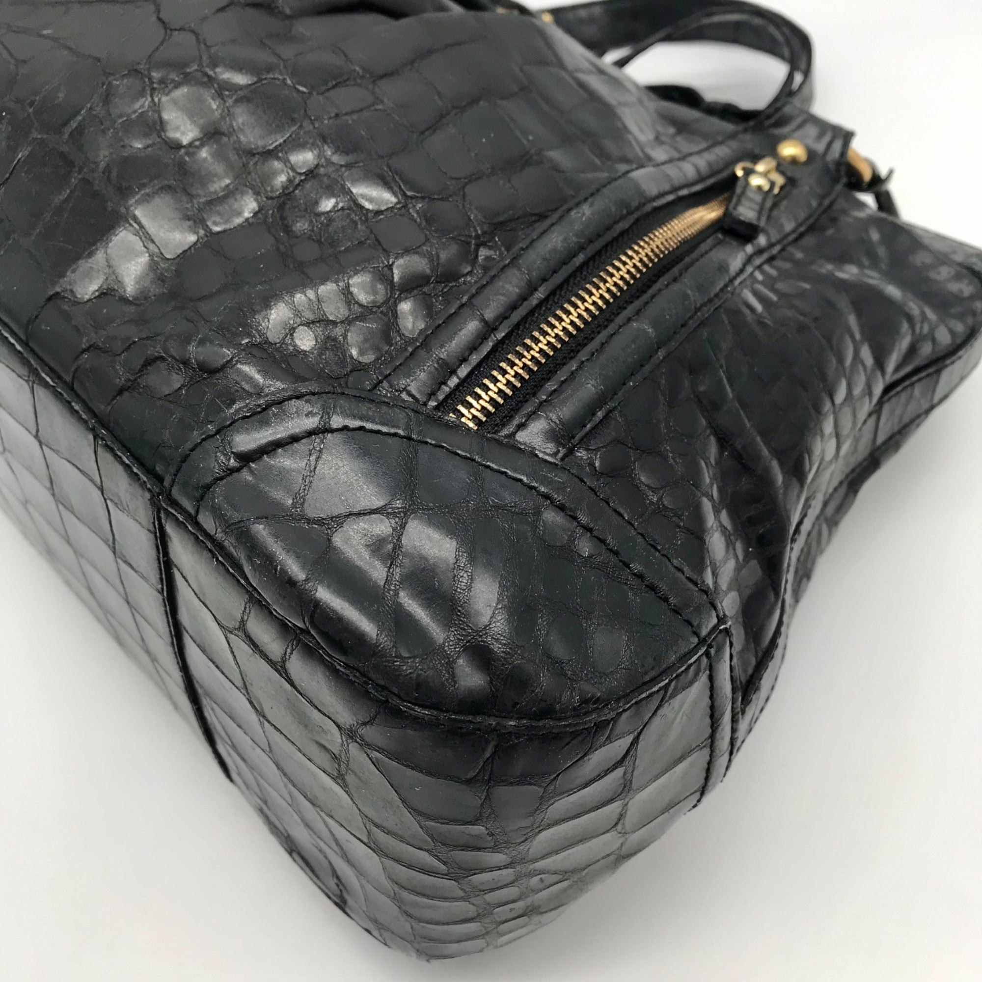 Brahmin Black Selma Croc Embossed Leather Shoulder Bag