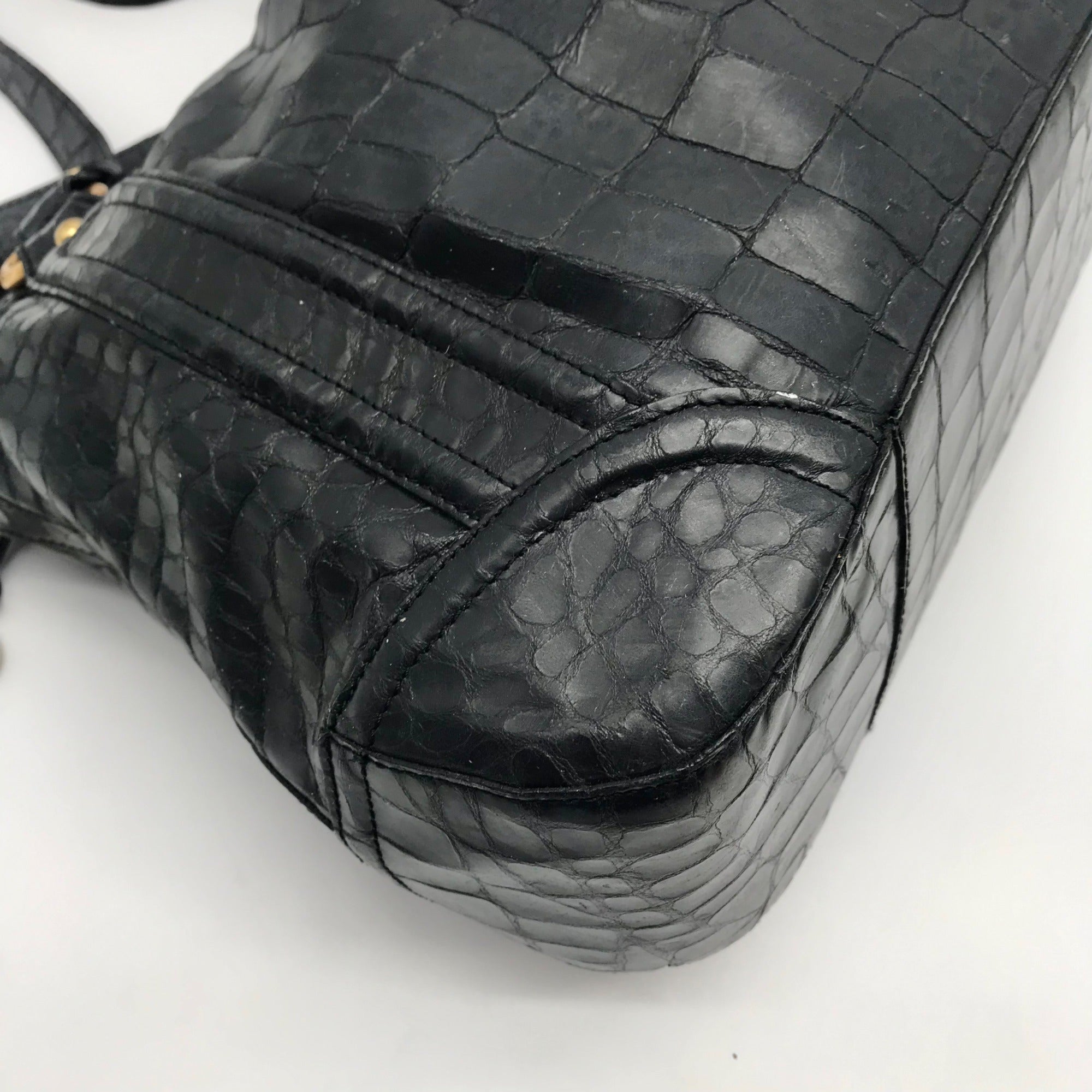 Brahmin Black Selma Croc Embossed Leather Shoulder Bag