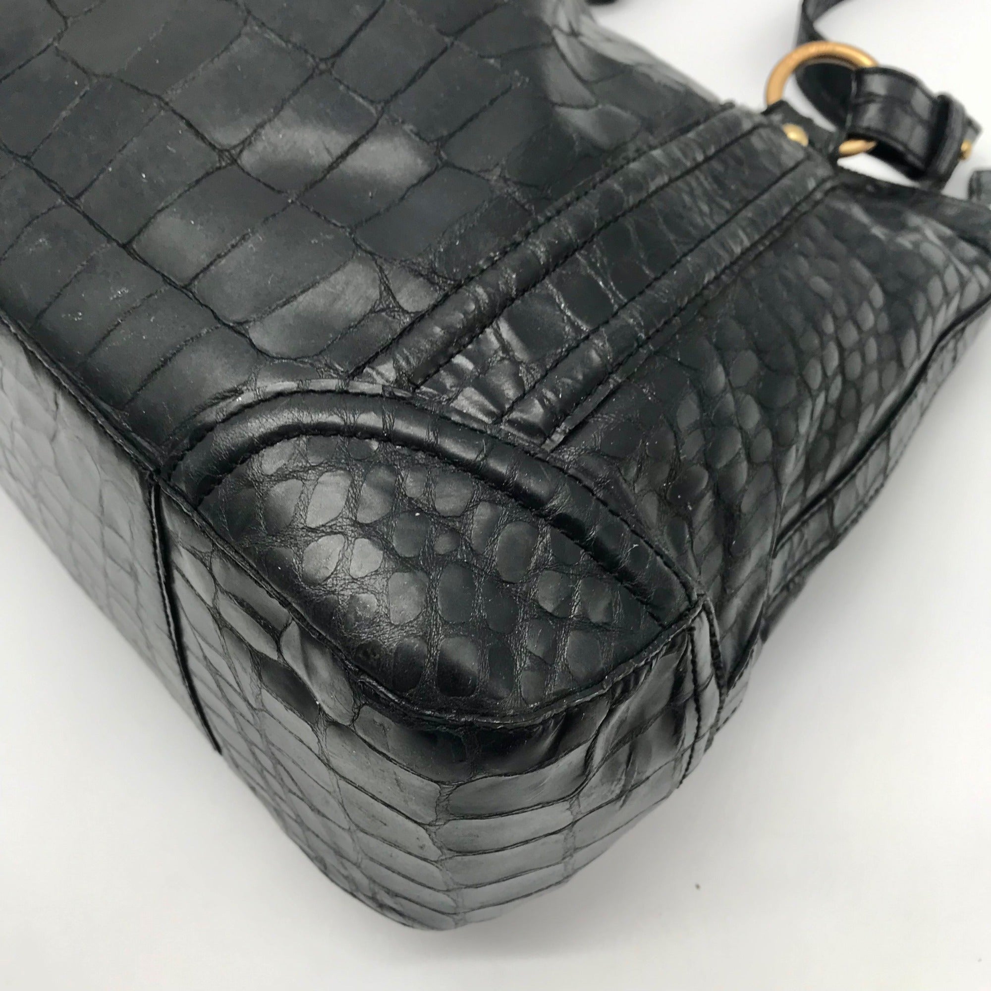 Brahmin Black Selma Croc Embossed Leather Shoulder Bag