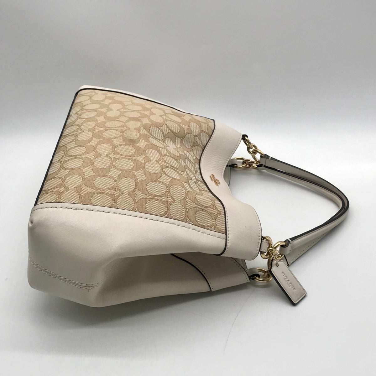 Coach Tan And White Canvas Shoulder Bag-F29548