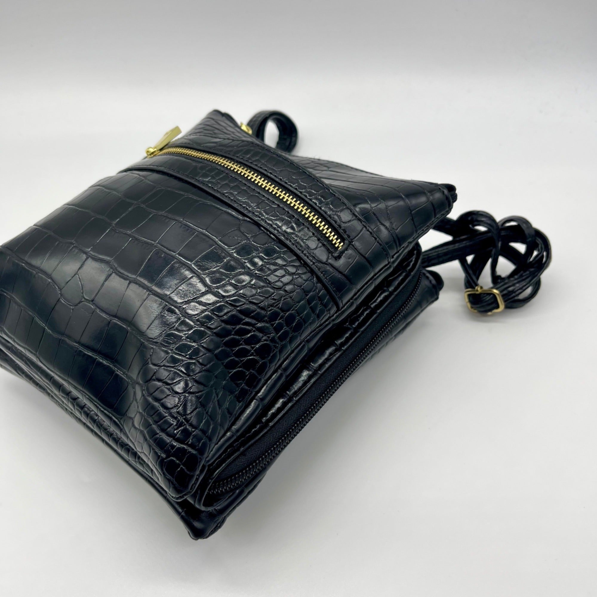 Giani Bernini Small Black Faux Leather Croc Dasher Crossbody