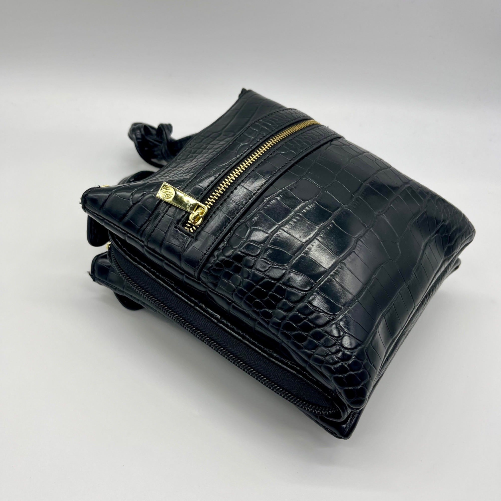 Giani Bernini Small Black Faux Leather Croc Dasher Crossbody