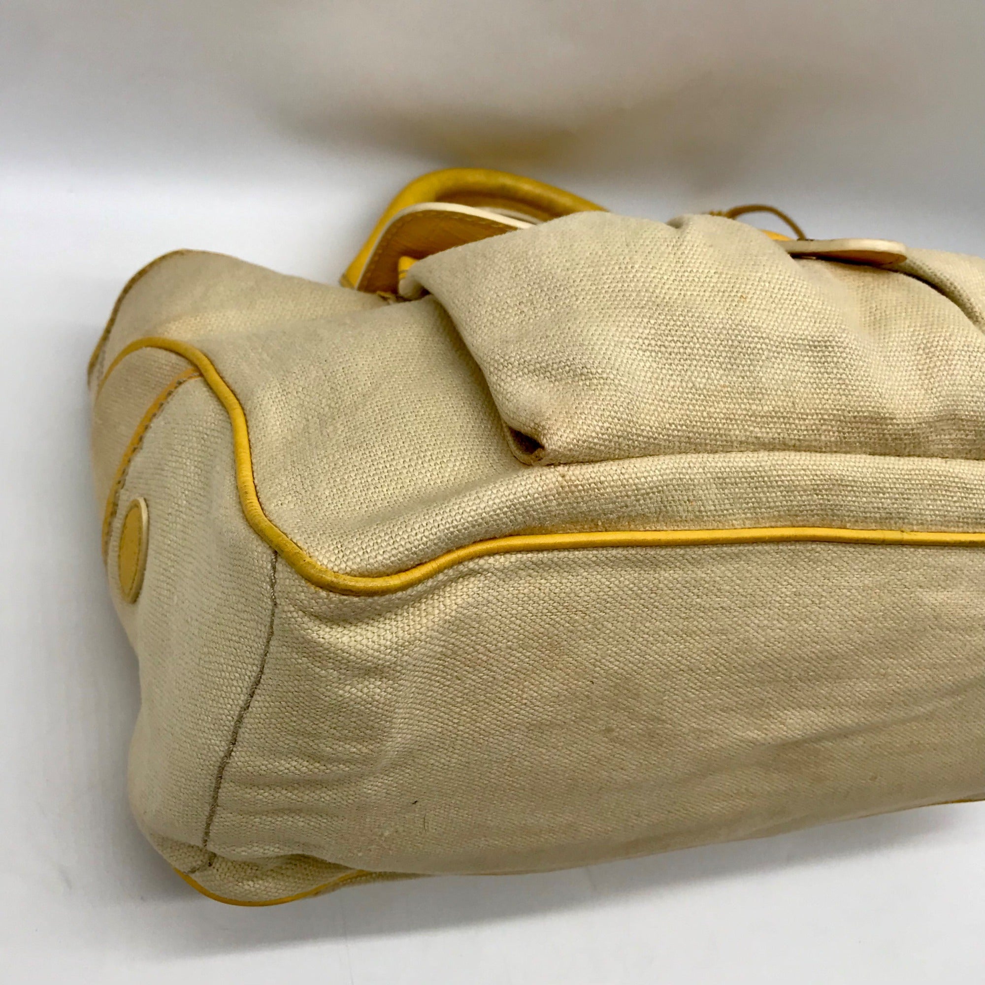 Celine Beige And Yellow Canvas Boogie Satchel Bag