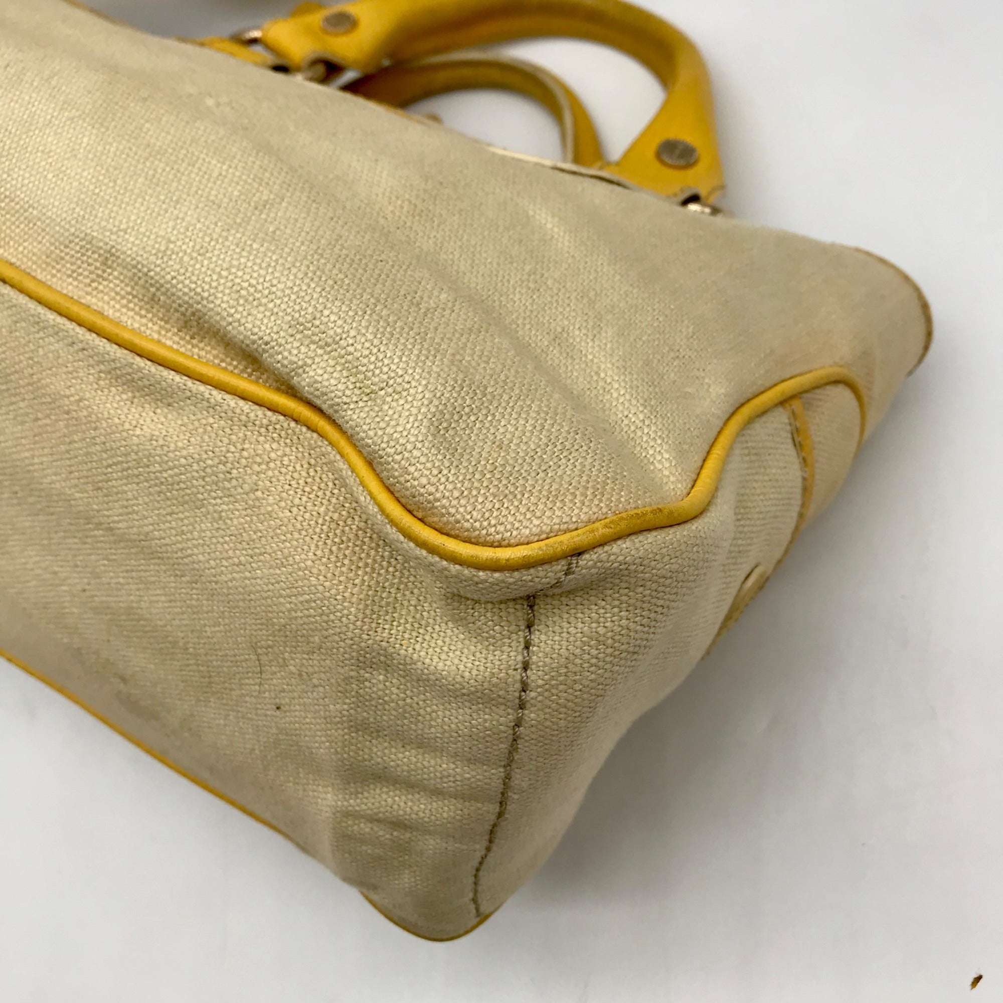 Celine Beige And Yellow Canvas Boogie Satchel Bag