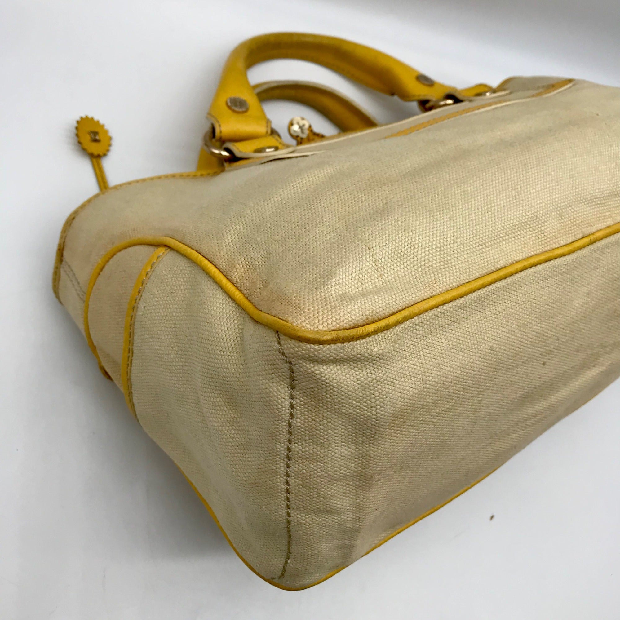 Celine Beige And Yellow Canvas Boogie Satchel Bag